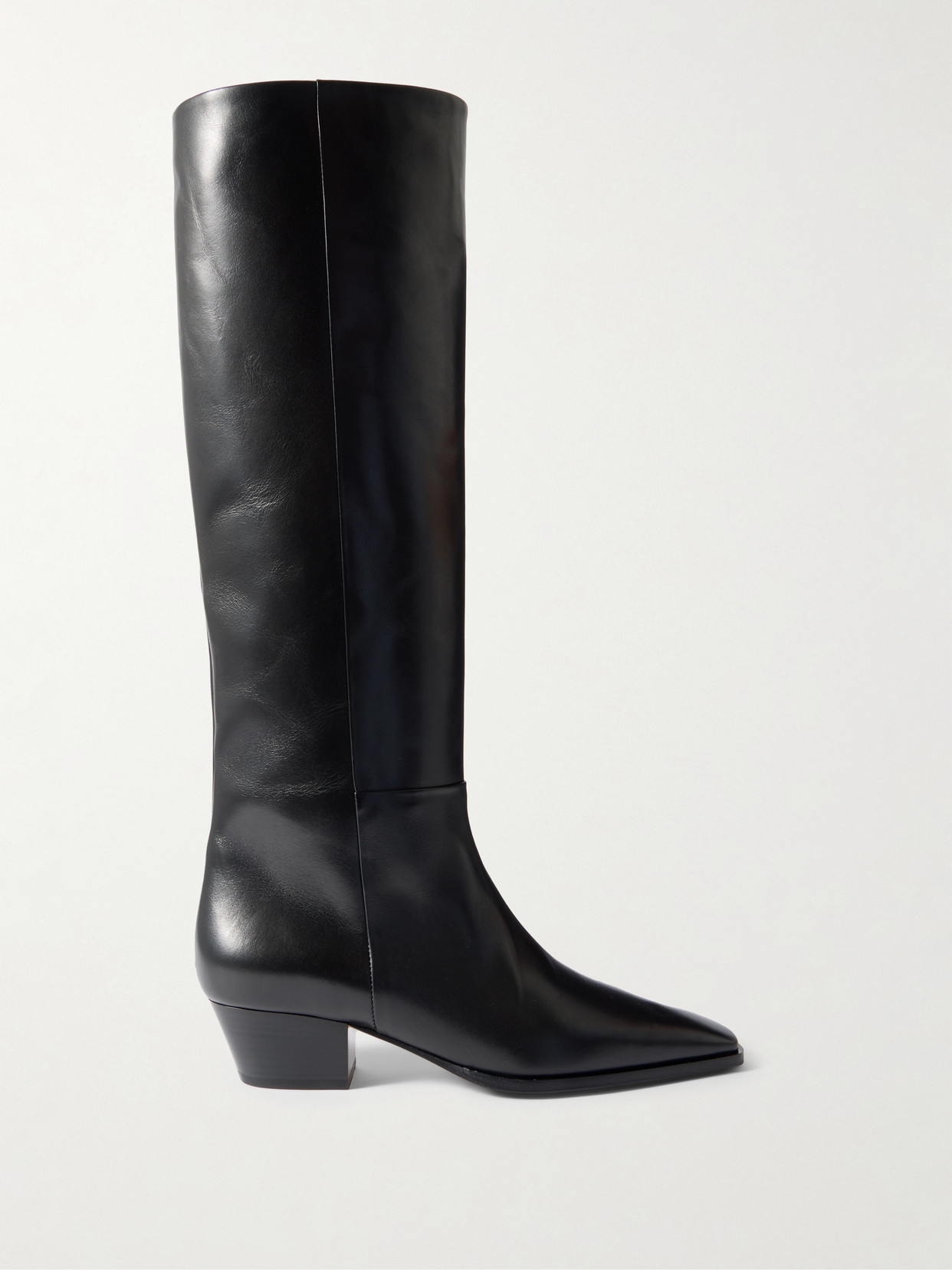 Aeyde Knee-high Leather Block Heel Boot In Black