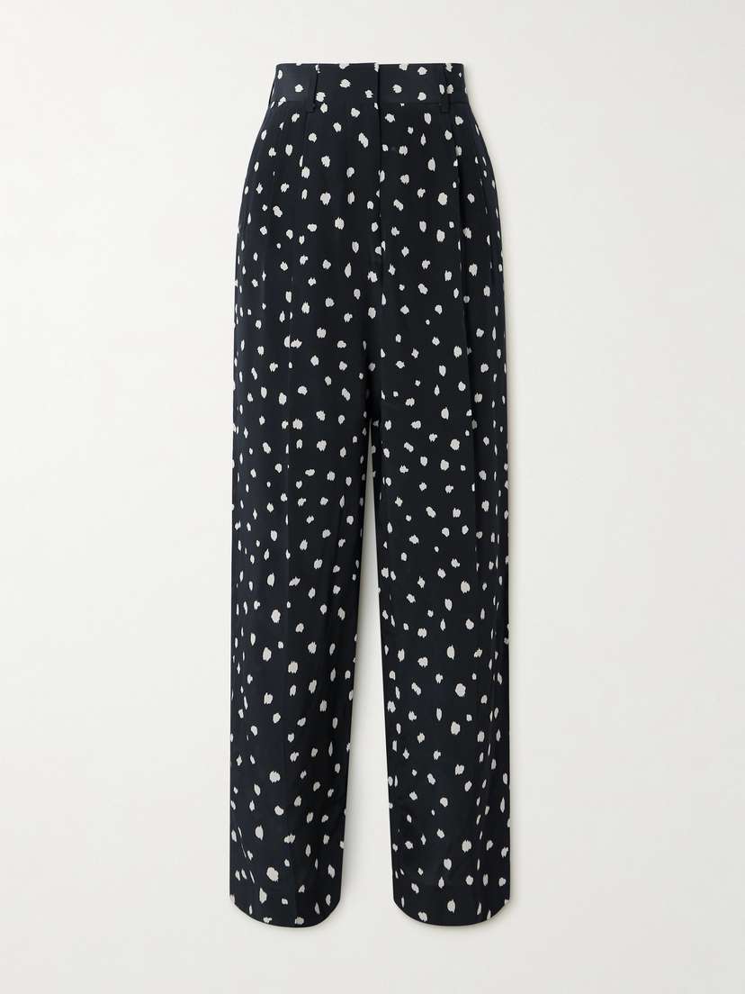 Blazé Milano Mariquita Fox Pleated Printed Silk Crepe De Chine Tapered Pants