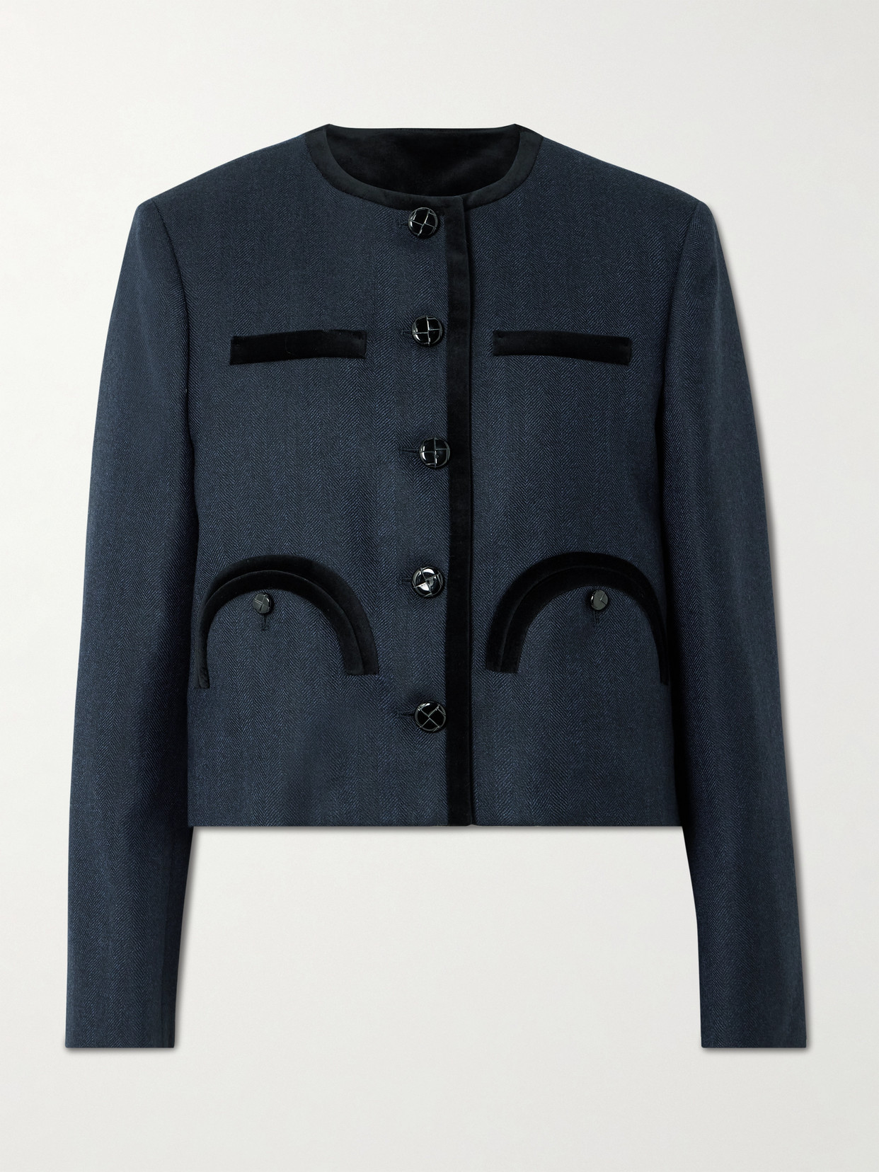 Blazé Milano Maine Shamo Velvet-trimmed Wool Jacket In Blue