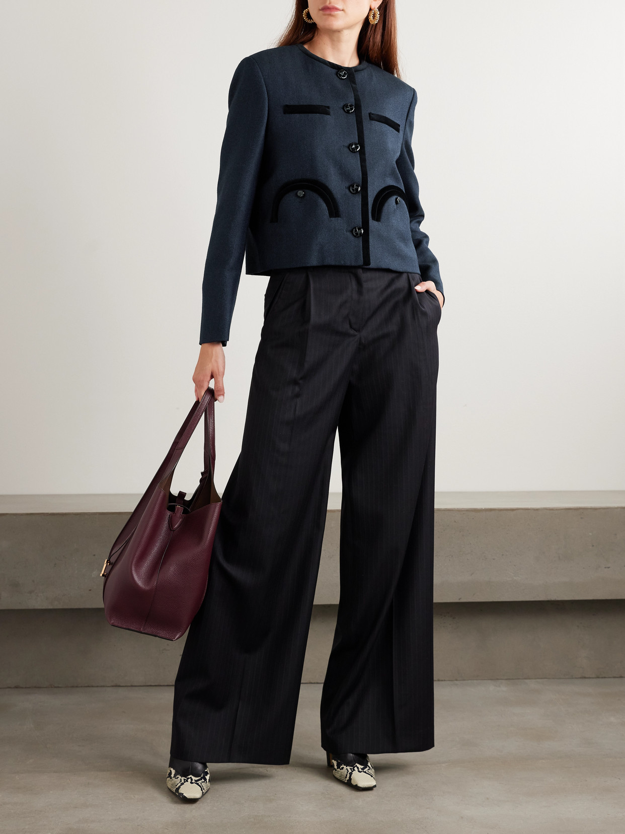 Blazé Milano Maine Shamo Velvet-trimmed Wool Jacket In Blue