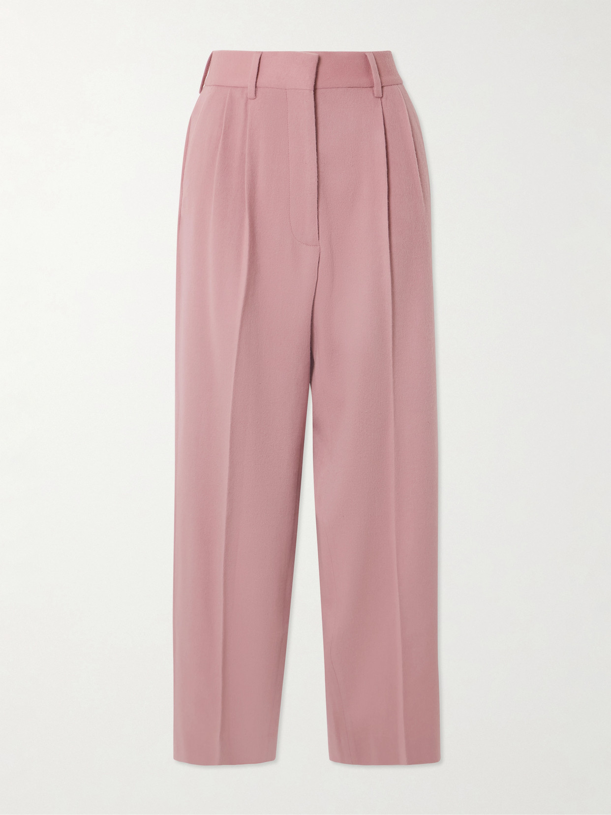 Blazé Milano Fox Pleated Wool And Cashmere-blend Tapered Pants In Pink