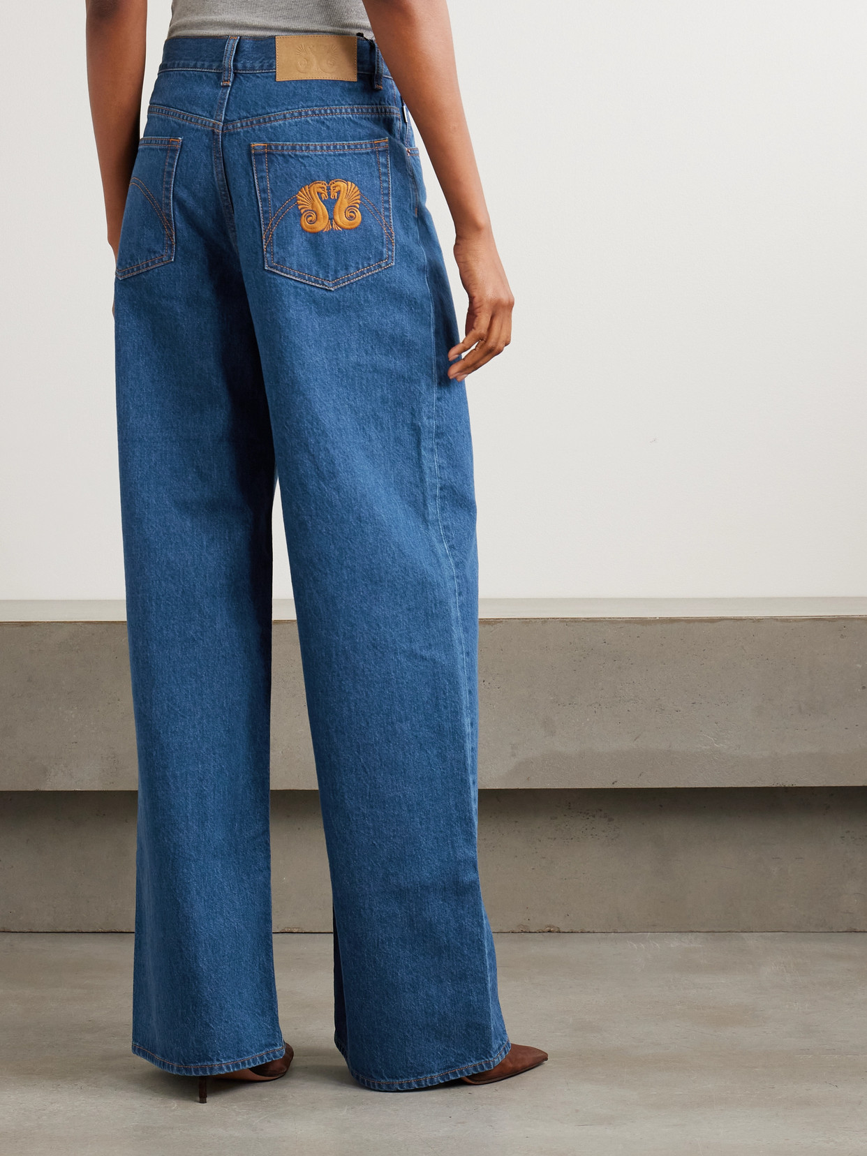 Blazé Milano Nariida Java Embroidered High-rise Wide-leg Jeans In Blue