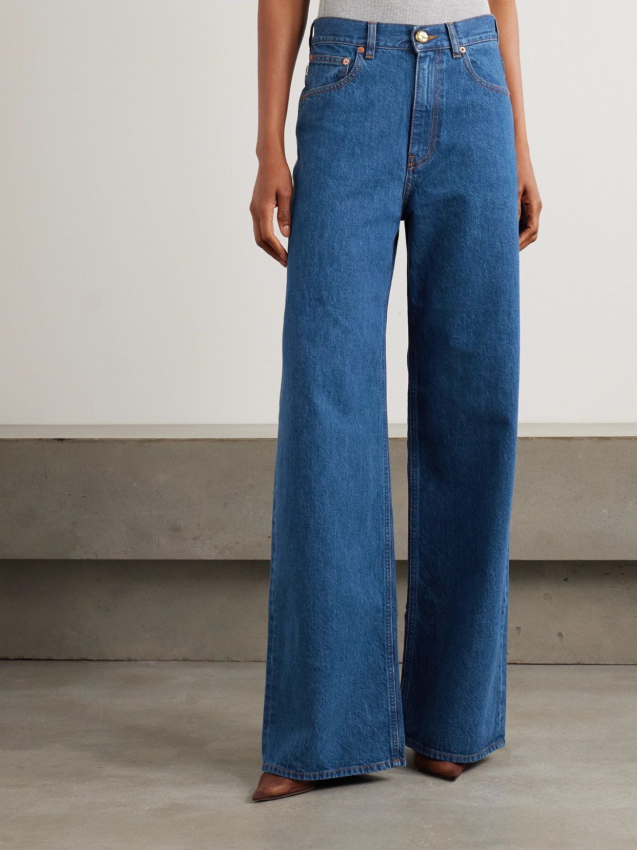 Blazé Milano Nariida Java Embroidered High-rise Wide-leg Jeans In Blue