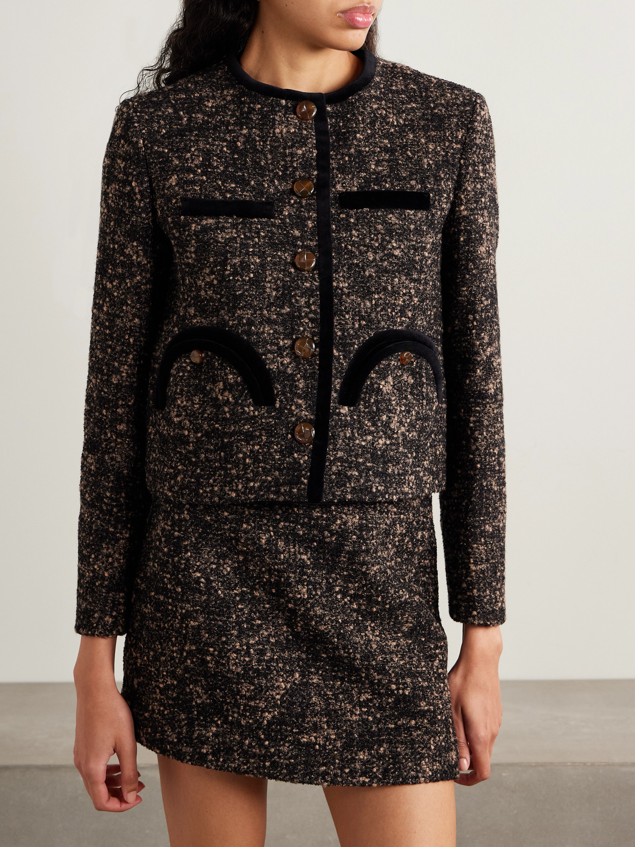 Blazé Milano Katara Embossed Trim-detail Blazer In Brown