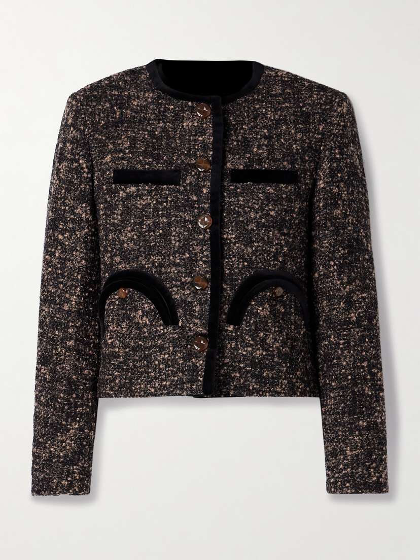 Blazé Milano Katara Shamo Velvet-trimmed Bouclé-tweed Jacket