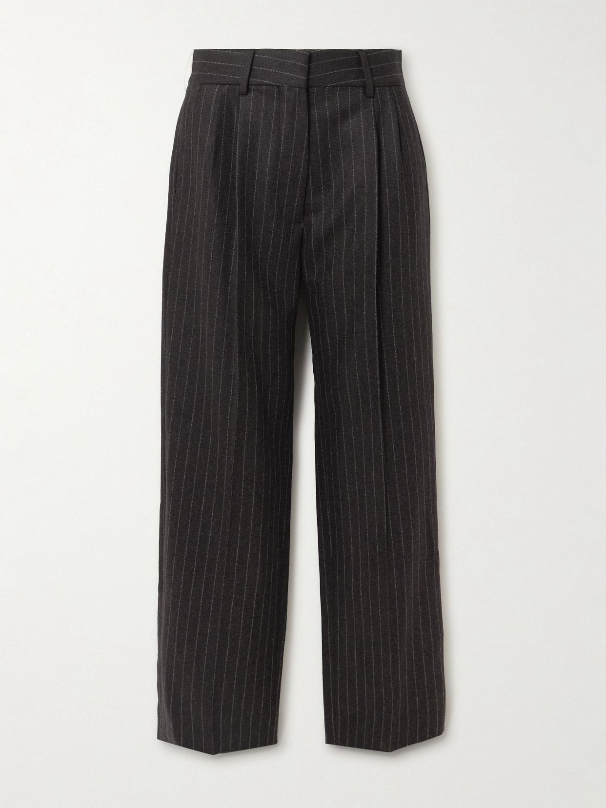 Blazé Milano Fox Pleated Pinstriped Wool And Cashmere-blend Straight-leg Pants In Brown