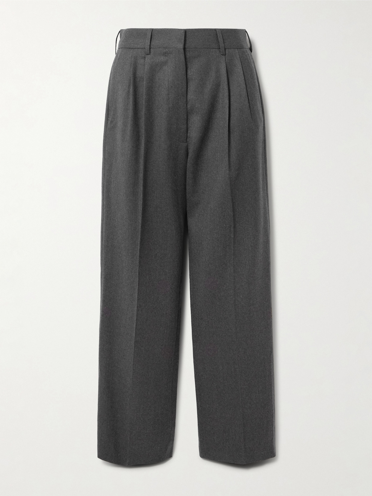 Blazé Milano Fox Pleated Wool-twill Straight-leg Pants In Gray