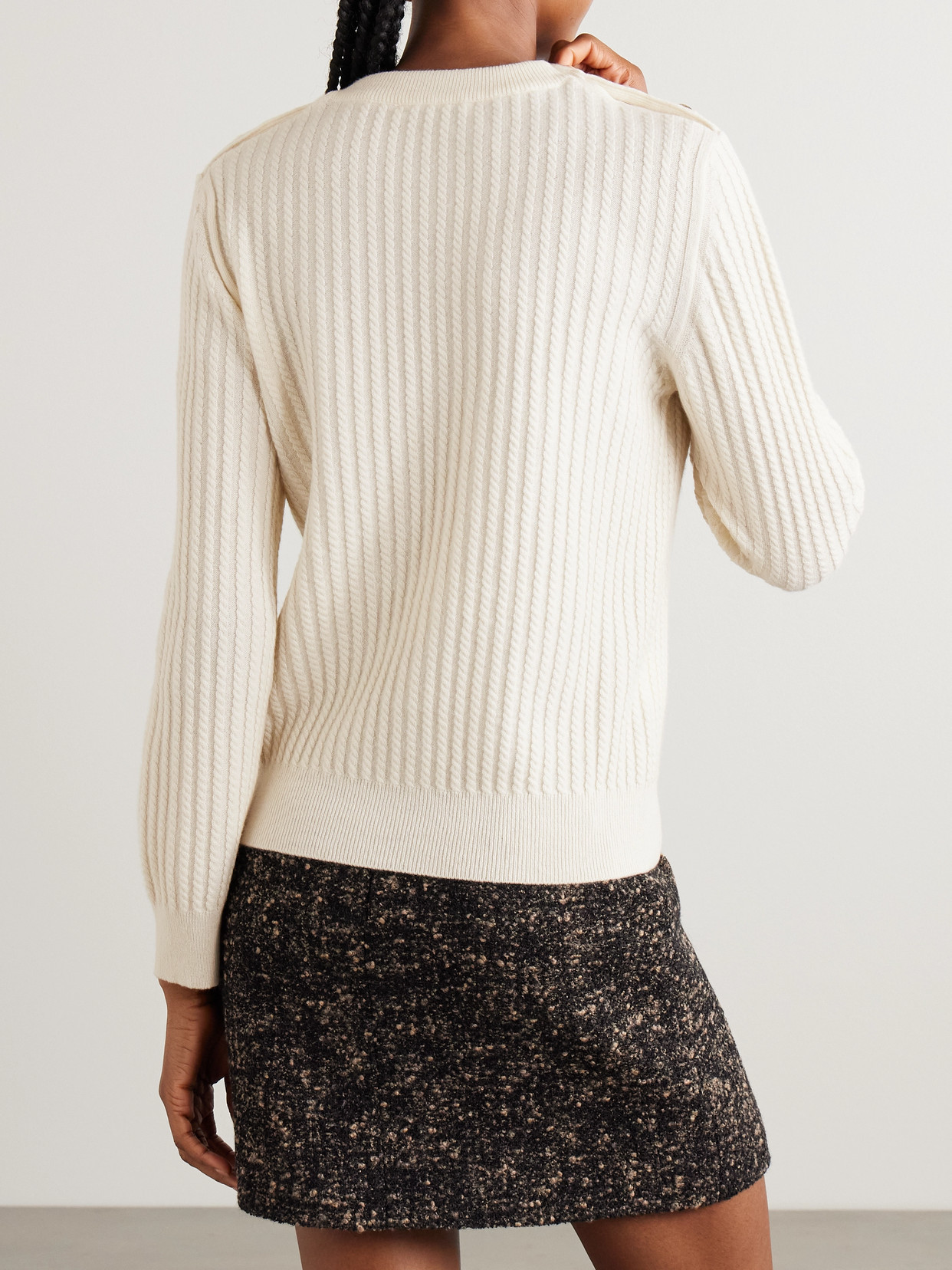 Blazé Milano Highland Button-detailed Cable-knit Wool And Cashmere-blend Sweater In White