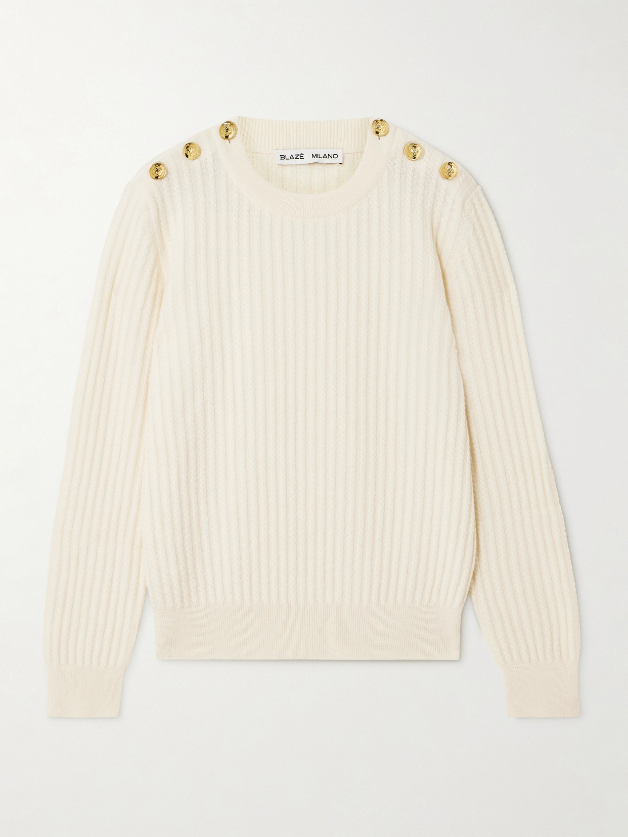Blazé Milano Highland Button-detailed Cable-knit Wool And Cashmere-blend Sweater In White