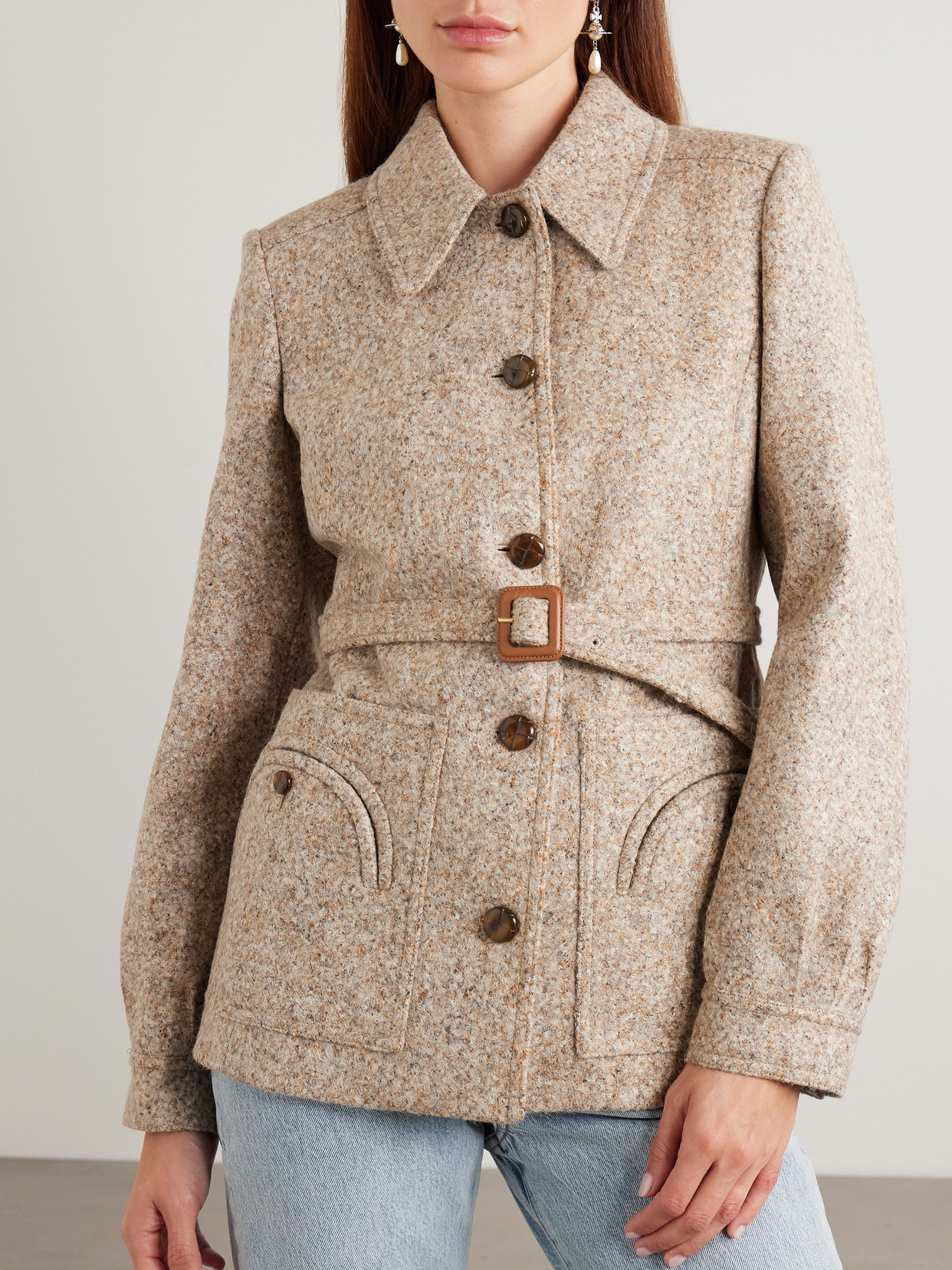Blazé Milano - Seanna Paint Belted Leather-Trimmed Alpaca And Wool-Blend Jacket