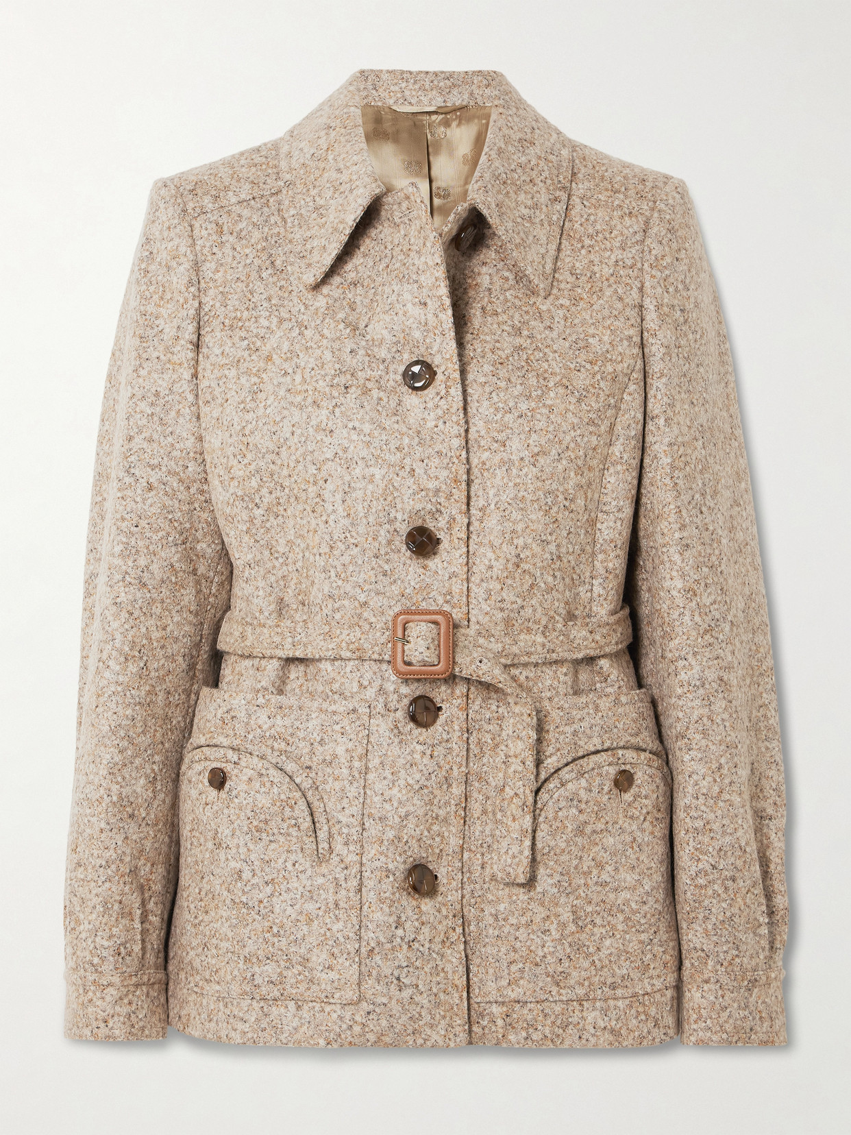 Blazé Milano Seanna Paint Belted Leather-trimmed Alpaca And Wool-blend Jacket In Neutral