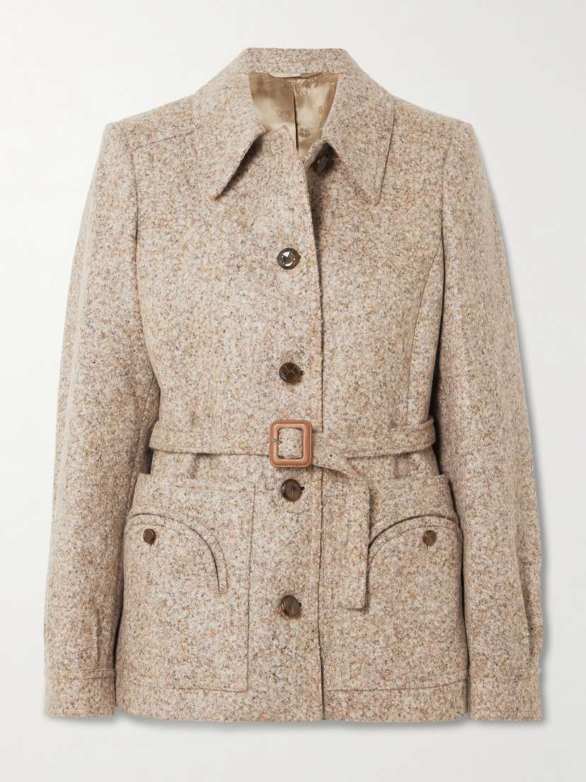Blazé Milano Seanna Paint Belted Leather-trimmed Alpaca And Wool-blend Jacket