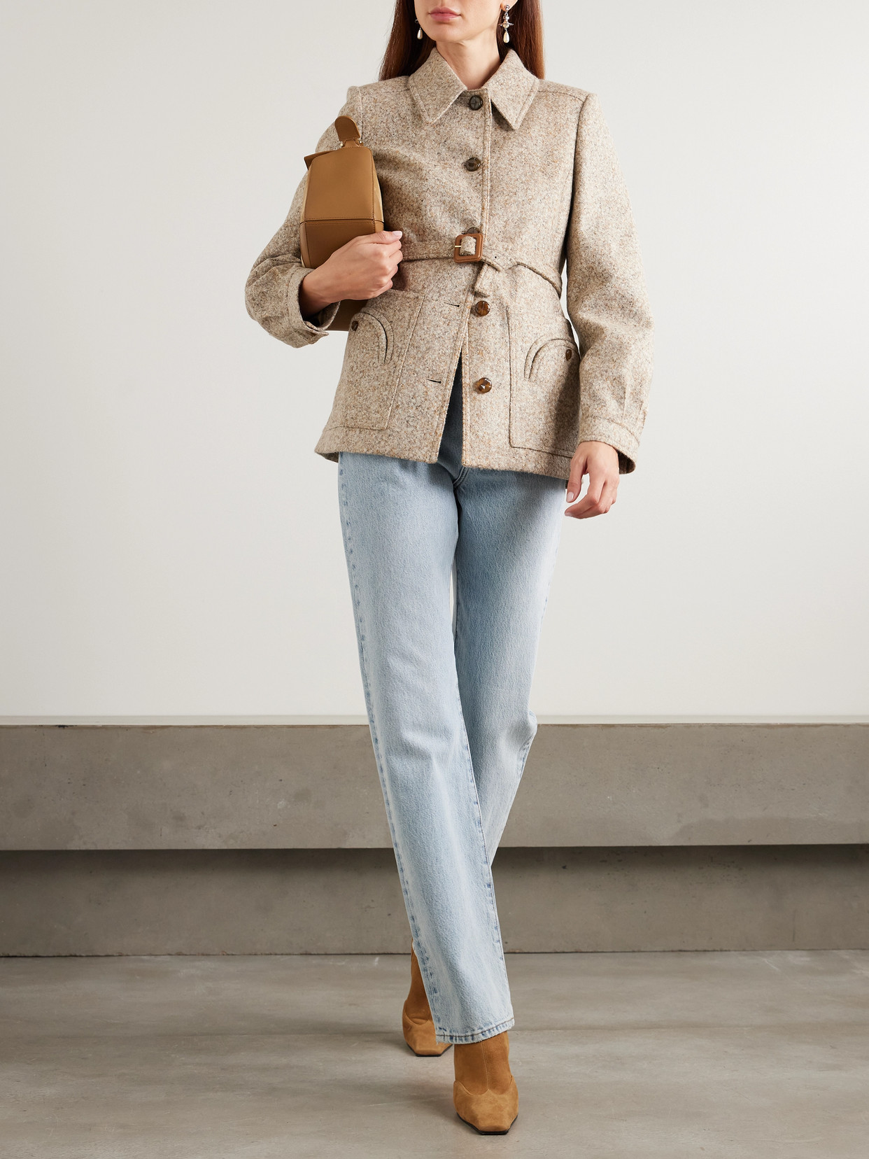 Blazé Milano - Seanna Paint Belted Leather-Trimmed Alpaca And Wool-Blend Jacket
