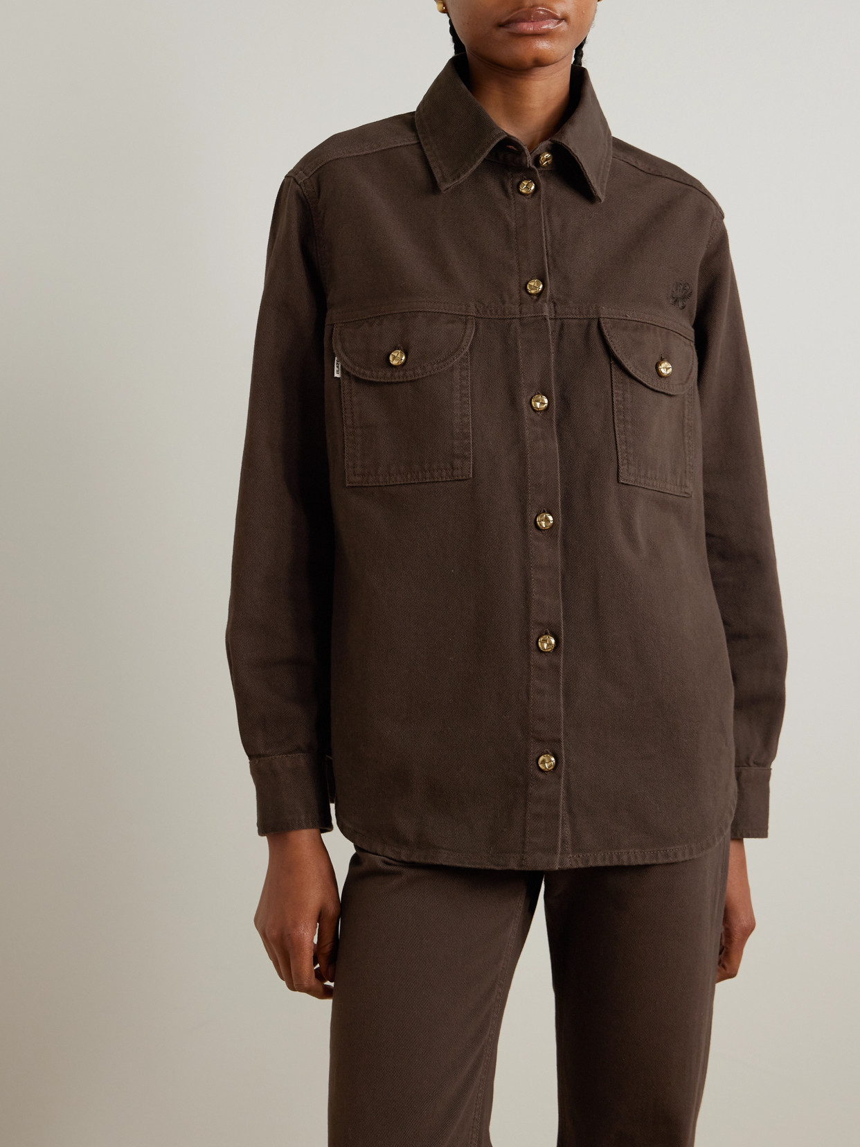 Blazé Milano Berber Embroidered Denim Shirt In Brown