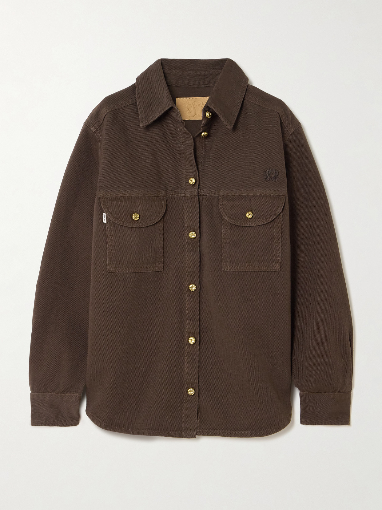 Blazé Milano Berber Embroidered Denim Shirt In Brown