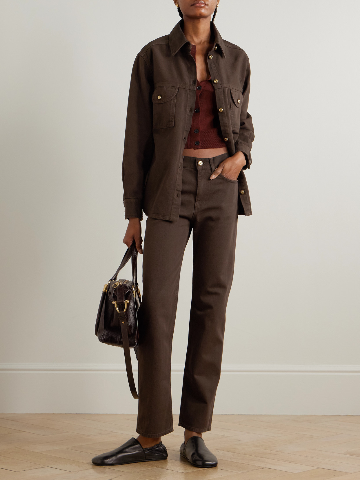 Blazé Milano Berber Embroidered Denim Shirt In Brown