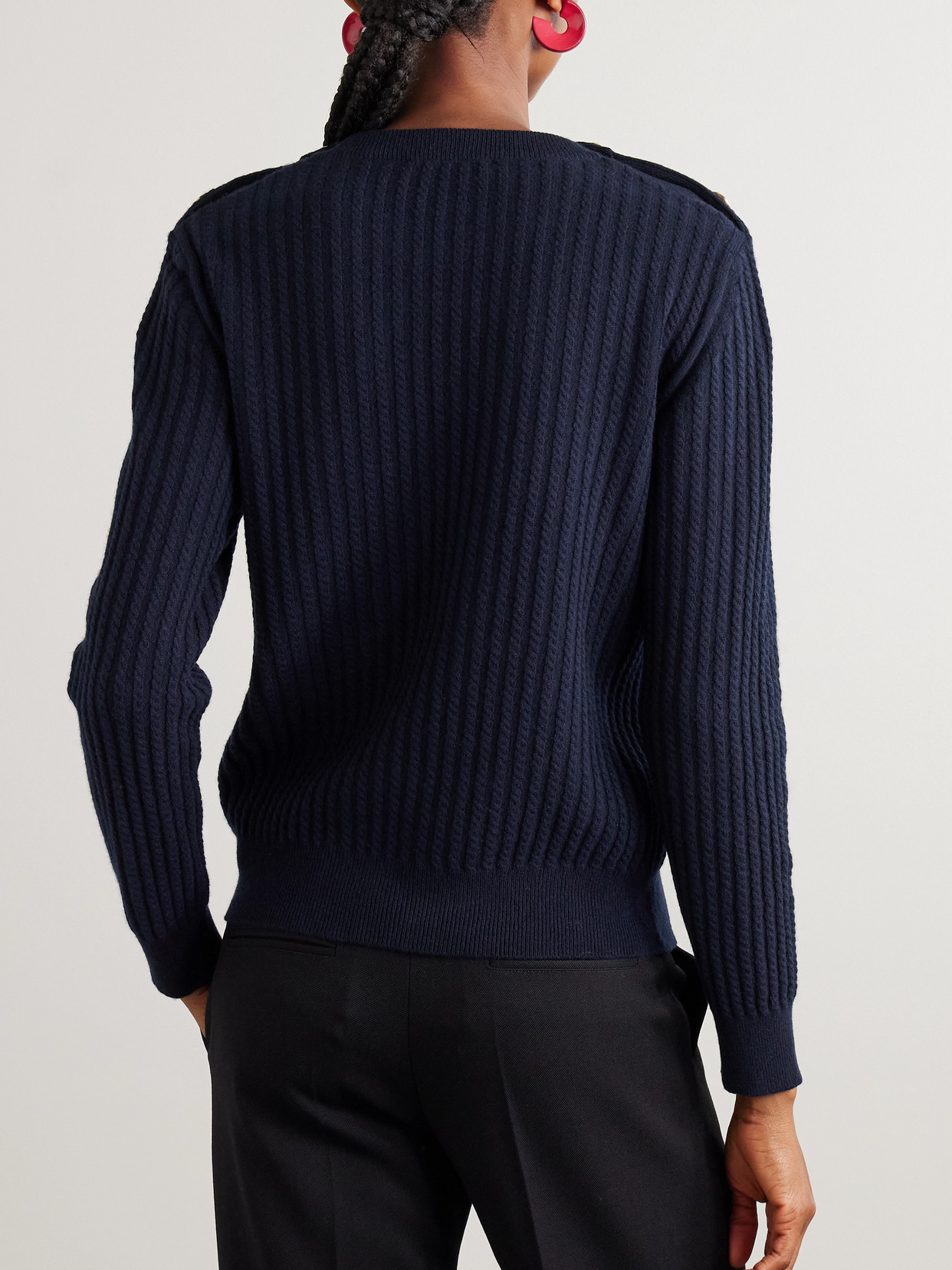 Blazé Milano Highland Button-detailed Cable-knit Wool And Cashmere-blend Sweater In Blue