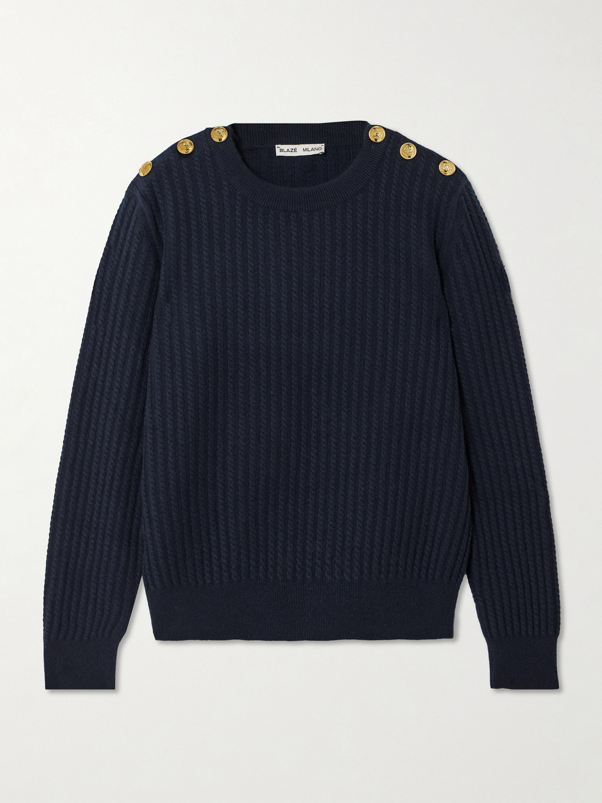 Blazé Milano Highland Button-detailed Cable-knit Wool And Cashmere-blend Sweater In Blue
