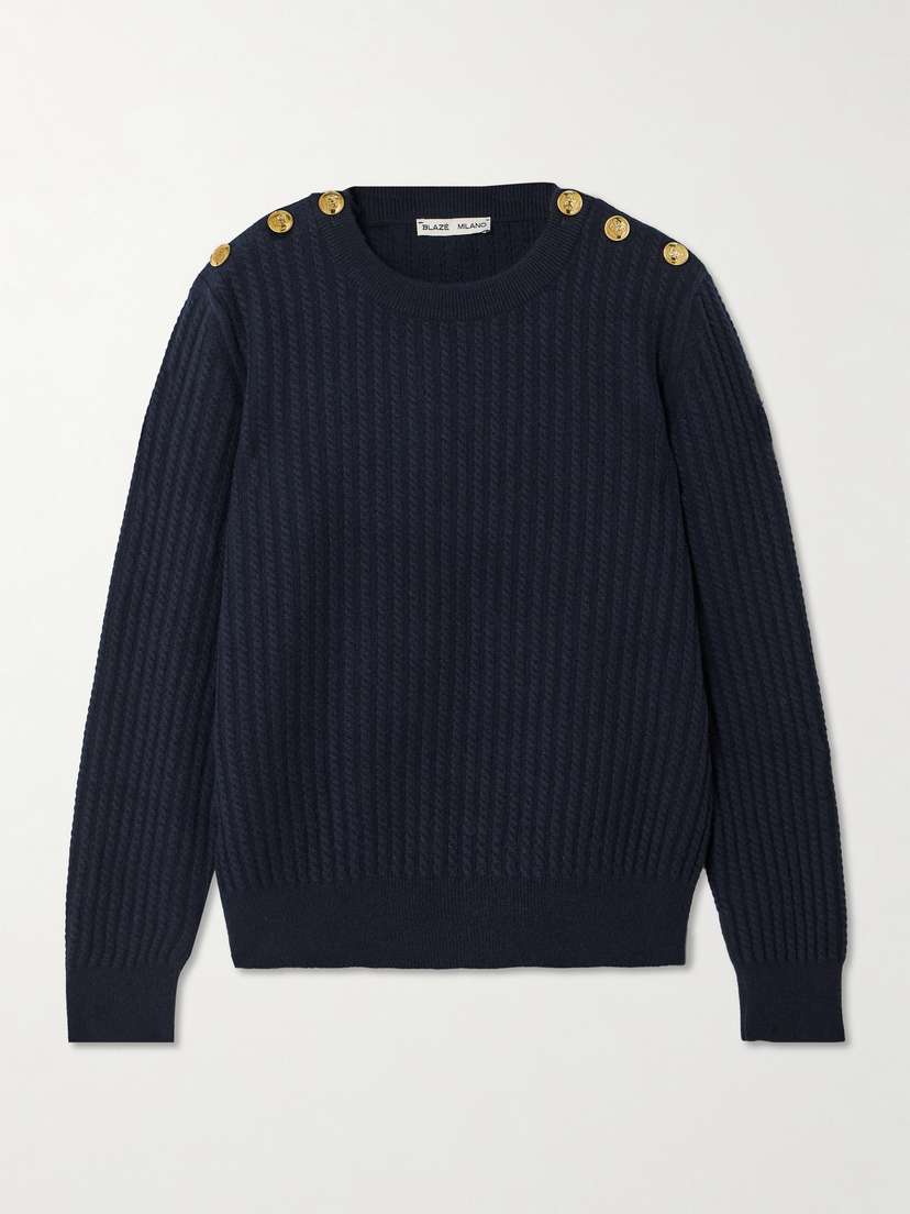 Blazé Milano Highland Button-detailed Cable-knit Wool And Cashmere-blend Sweater