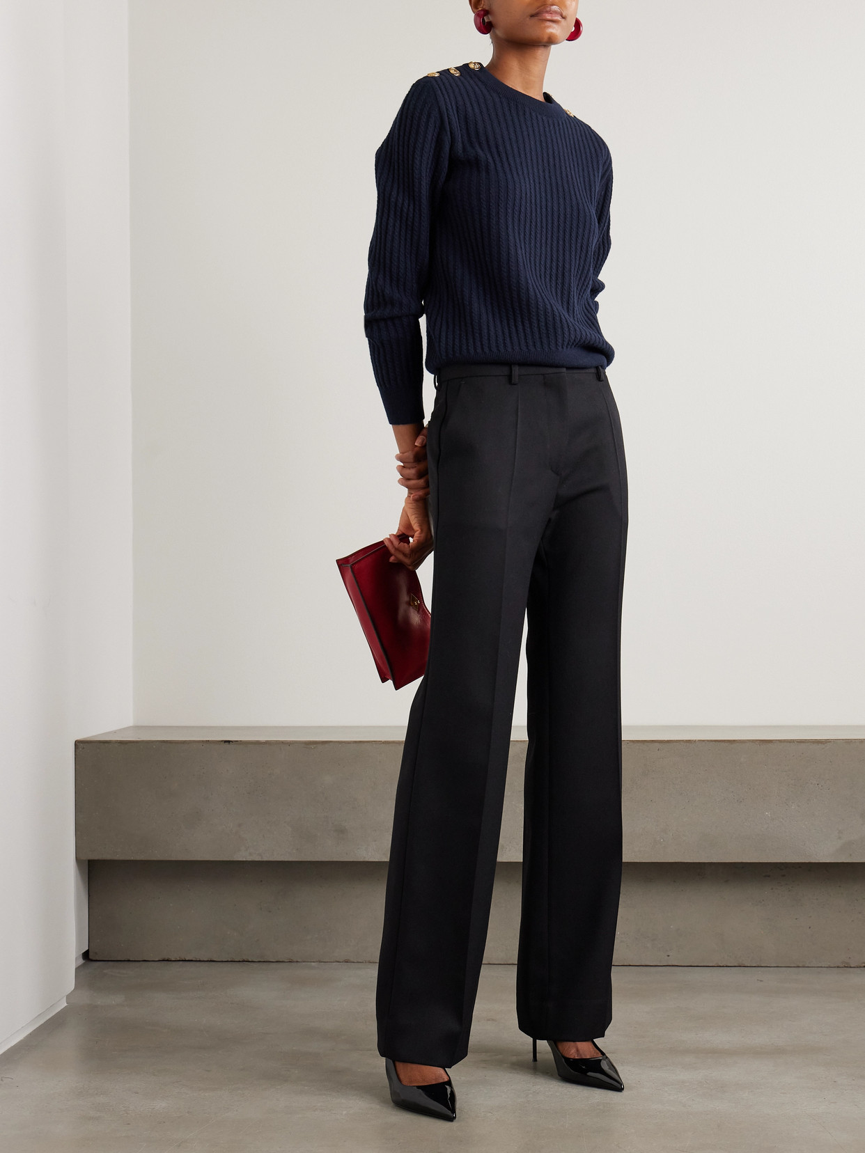 Blazé Milano Highland Button-detailed Cable-knit Wool And Cashmere-blend Sweater In Blue