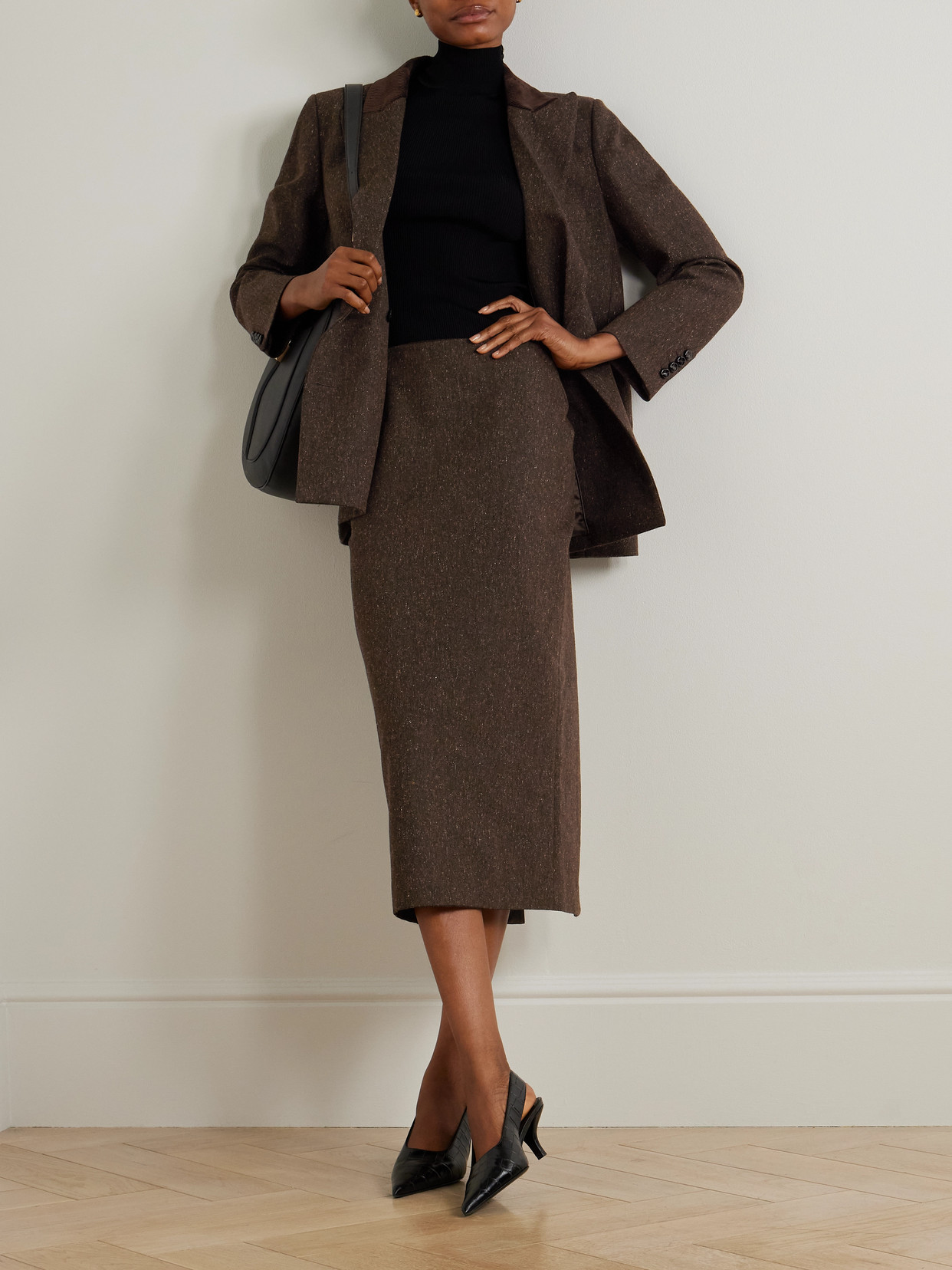 Blazé Milano Sussex Wool-blend Midi Skirt In Brown
