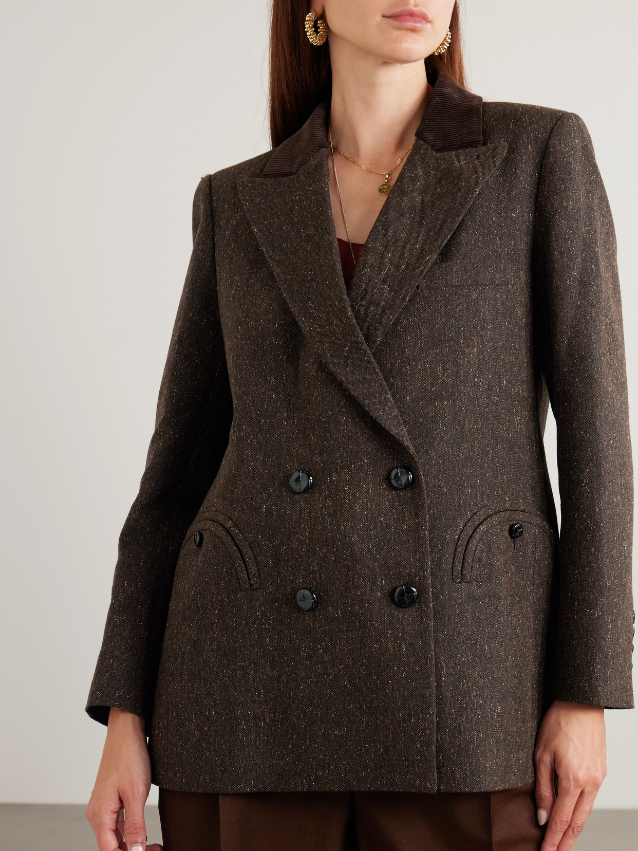 Blazé Milano Everynight Corduroy-trimmed Wool-blend Blazer In Brown