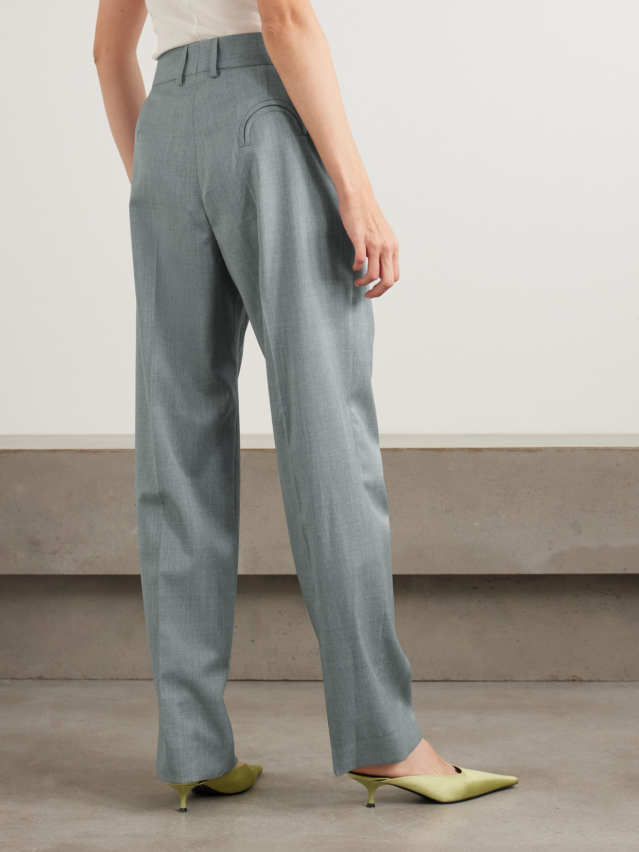 Blazé Milano Fox Pleated Wool-twill Straight-leg Pants In Gray