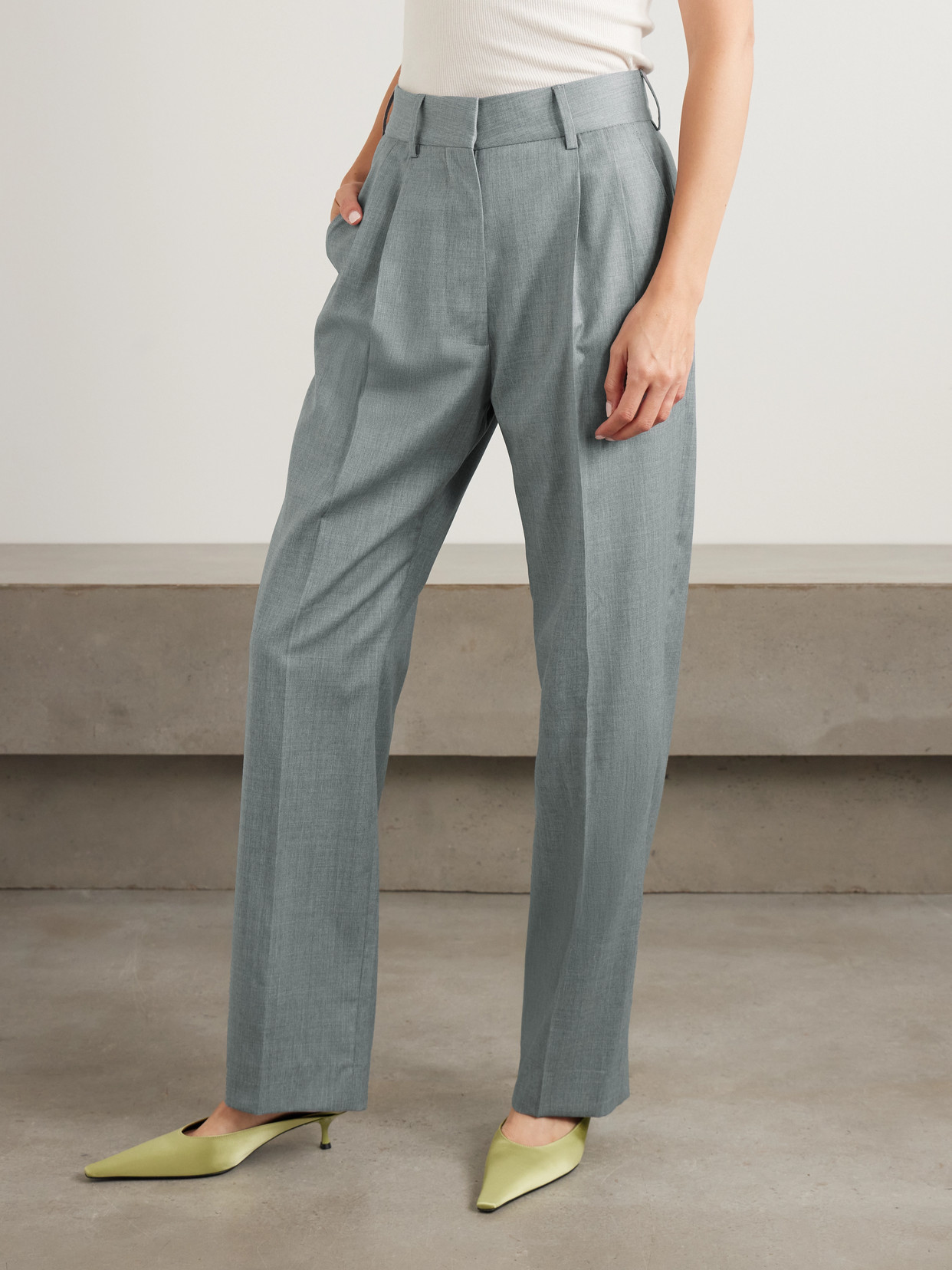 Blazé Milano Fox Pleated Wool-twill Straight-leg Pants In Gray