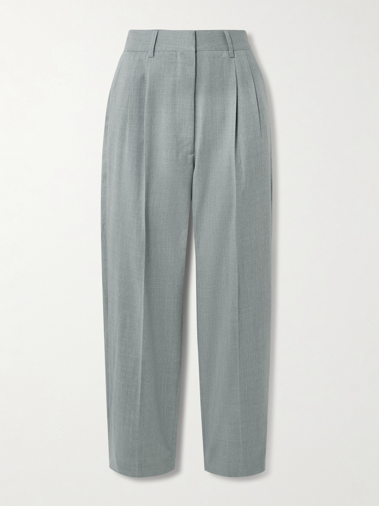 Blazé Milano Fox Pleated Wool-twill Straight-leg Pants In Gray