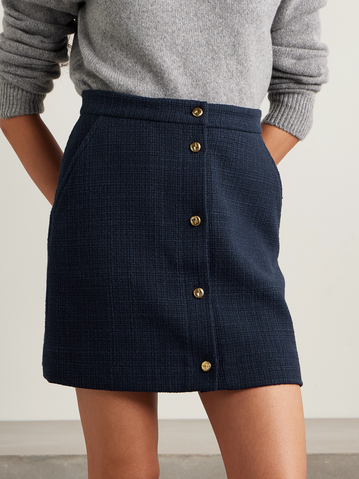 Blazé Milano Missy Appaloosa Cotton-blend Tweed Mini Skirt In Blue