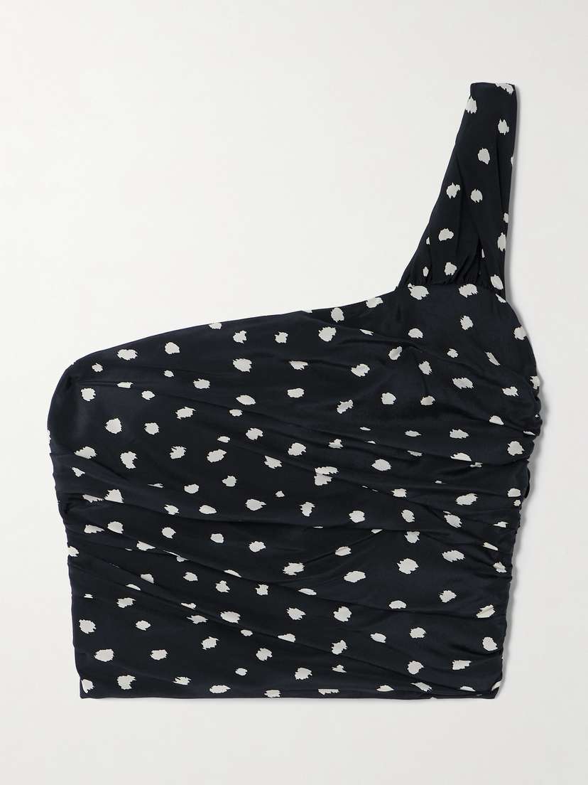 Blazé Milano Mariquita Reef One-shoulder Gathered Printed Silk Crepe De Chine Top