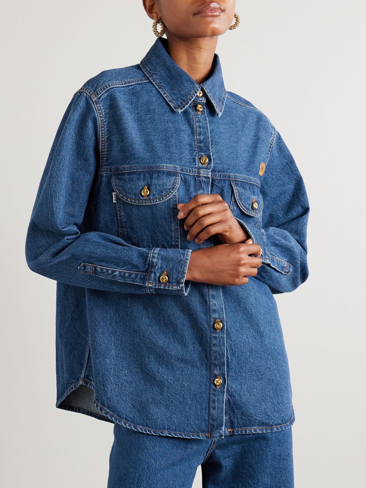 Blazé Milano Nariida Berber Embroidered Denim Shirt In Blue
