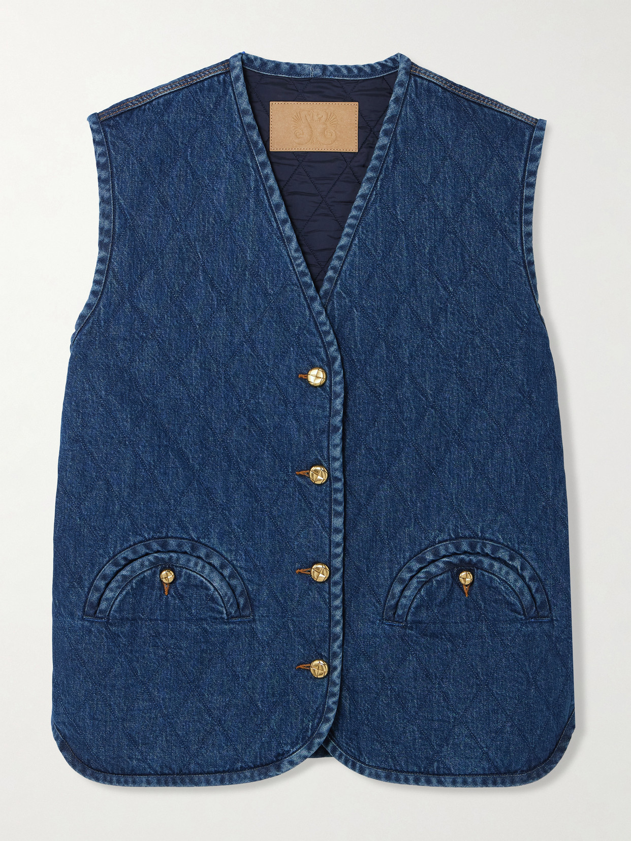 Blazé Milano Suffolk Padded Quilted Denim Vest In Blue