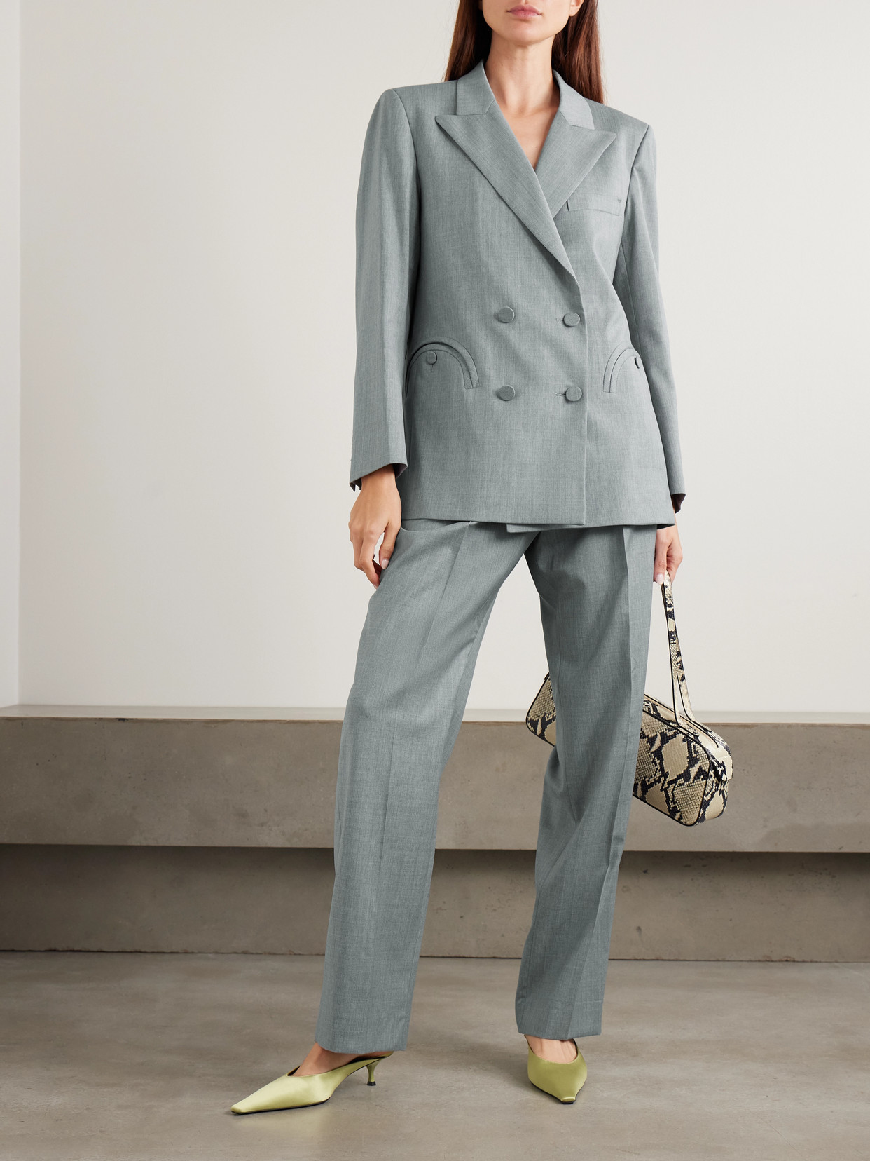 Blazé Milano Everynight Double-breasted Wool-twill Blazer In Gray