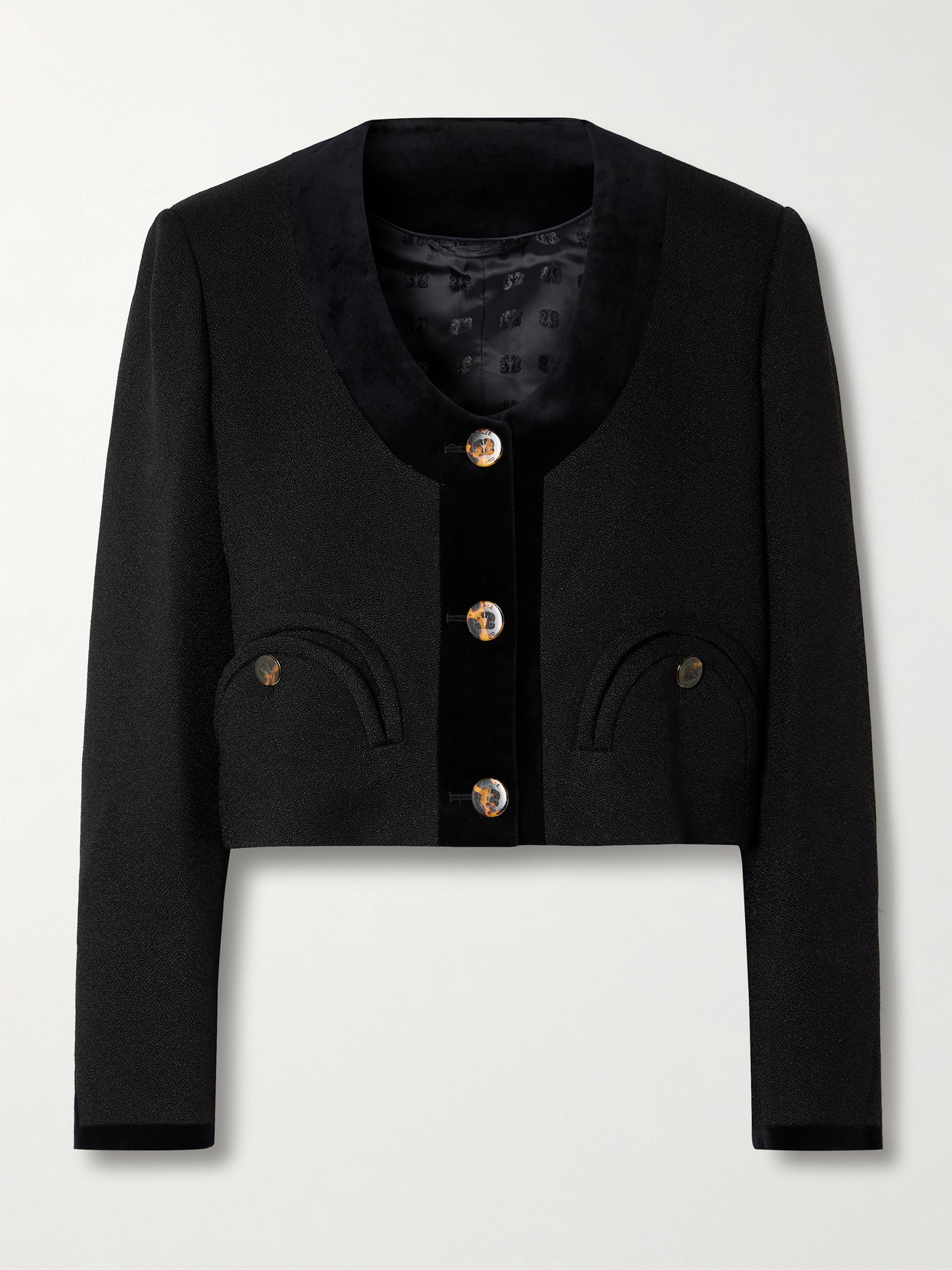 Blazé Milano Spiti Cropped Cotton Velvet-trimmed Woven Jacket In Black