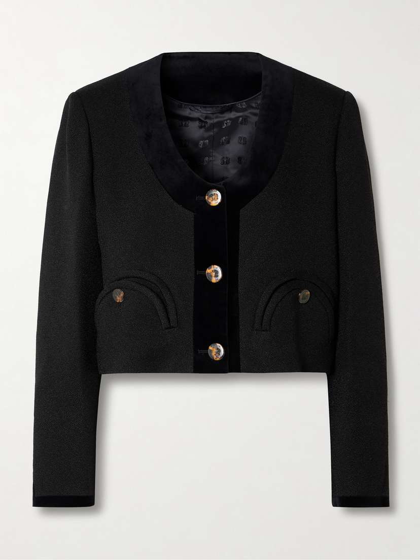 Blazé Milano Spiti Cropped Cotton Velvet-trimmed Woven Jacket