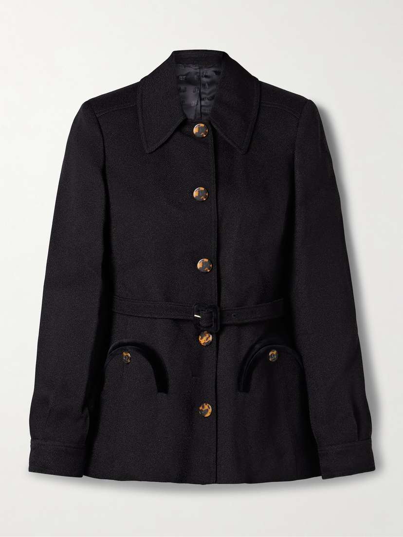 Blazé Milano Luna Belted Velvet-trimmed Crepe Jacket