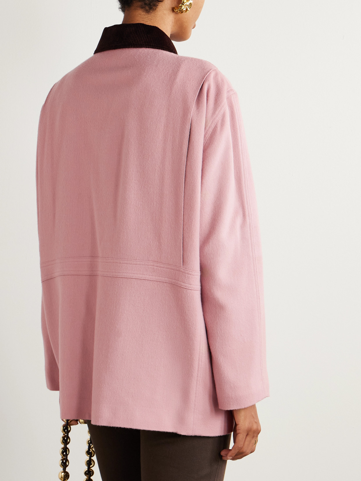 Blazé Milano Mystere Clelia Corduroy-trimmed Wool And Cashmere-blend Jacket In Pink