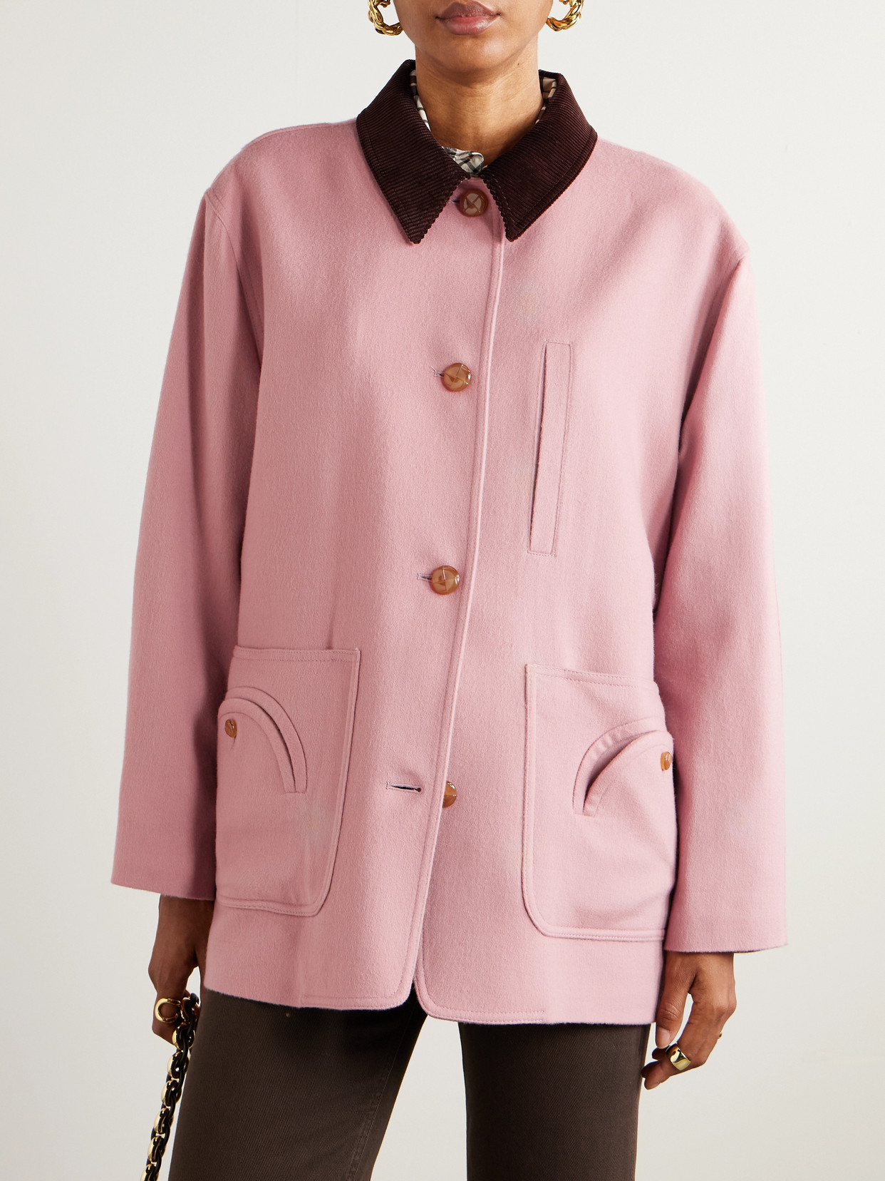 Blazé Milano Mystere Clelia Corduroy-trimmed Wool And Cashmere-blend Jacket In Pink