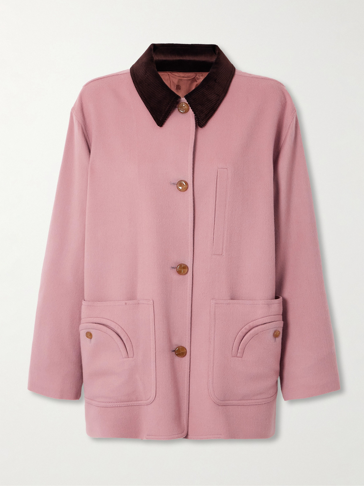 Blazé Milano Mystere Clelia Corduroy-trimmed Wool And Cashmere-blend Jacket In Pink