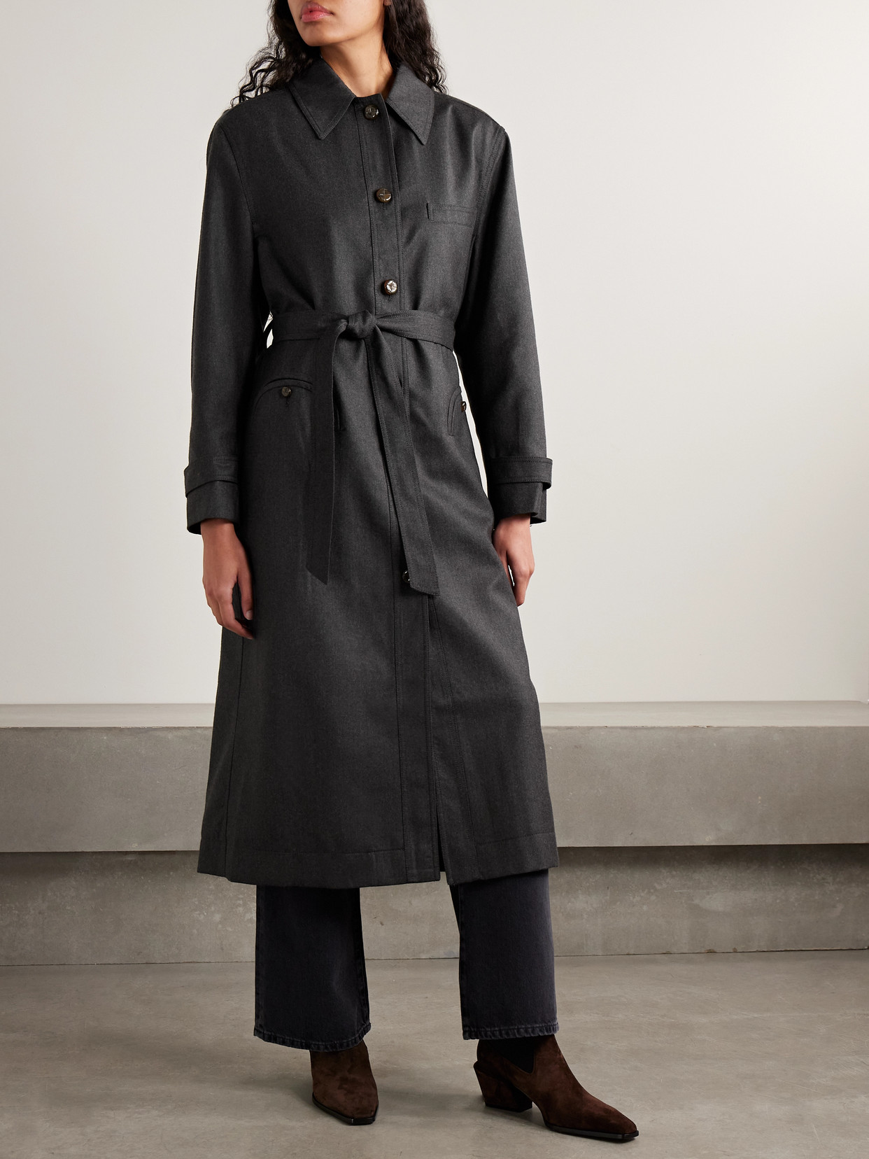 Blazé Milano Blaze Milano Basotto Belted Wool Trench Coat In Gray