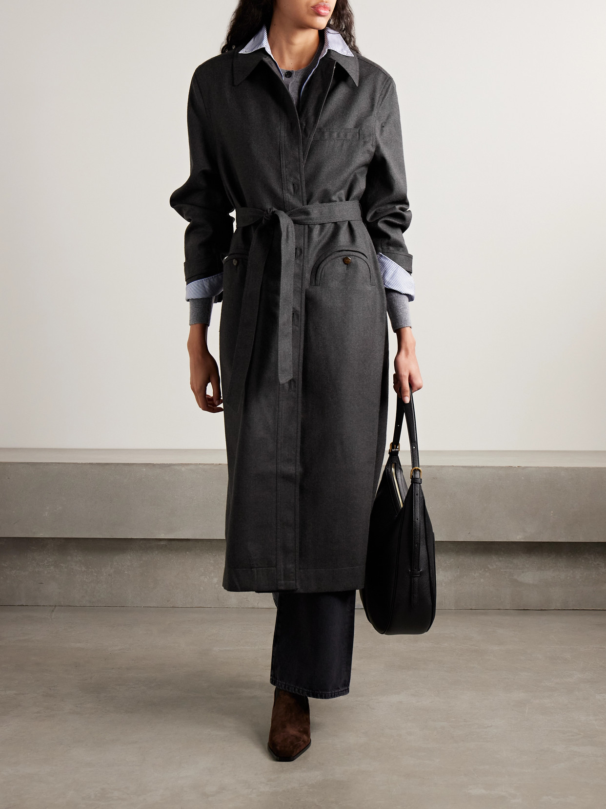Blazé Milano Blaze Milano Basotto Belted Wool Trench Coat In Gray