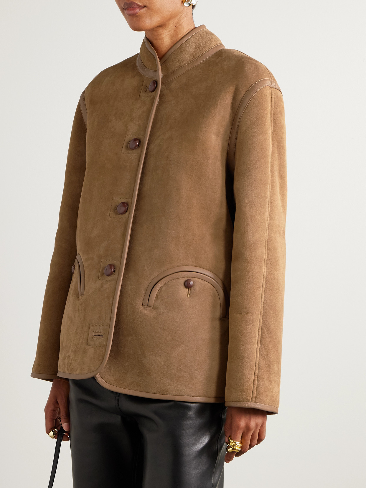 Blazé Milano Curly Shearling-lined Suede Jacket In Neutral
