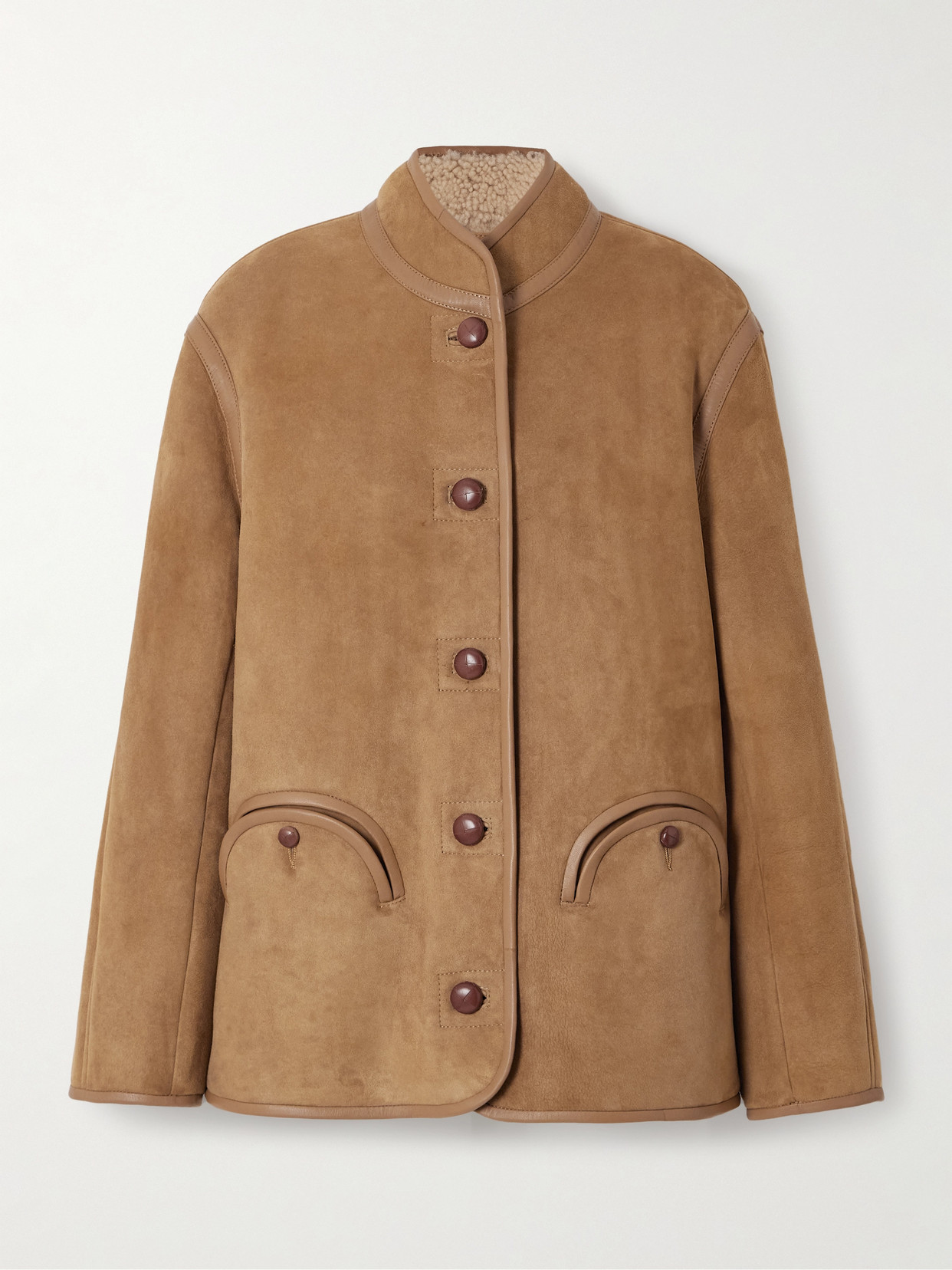 Blazé Milano Curly Shearling-lined Suede Jacket In Neutral