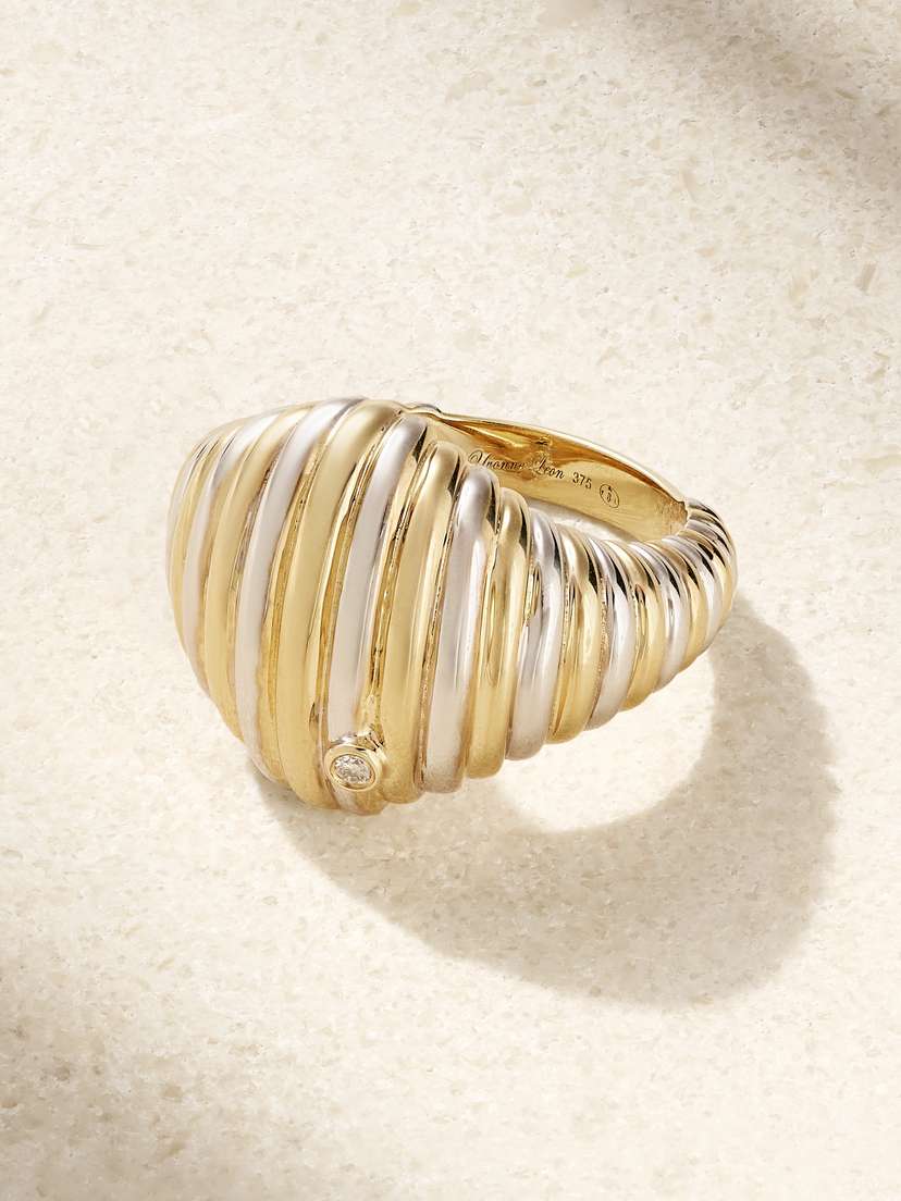 Yvonne Léon Chevalière Berlingot 9-karat Yellow And White Gold Diamond Signet Ring