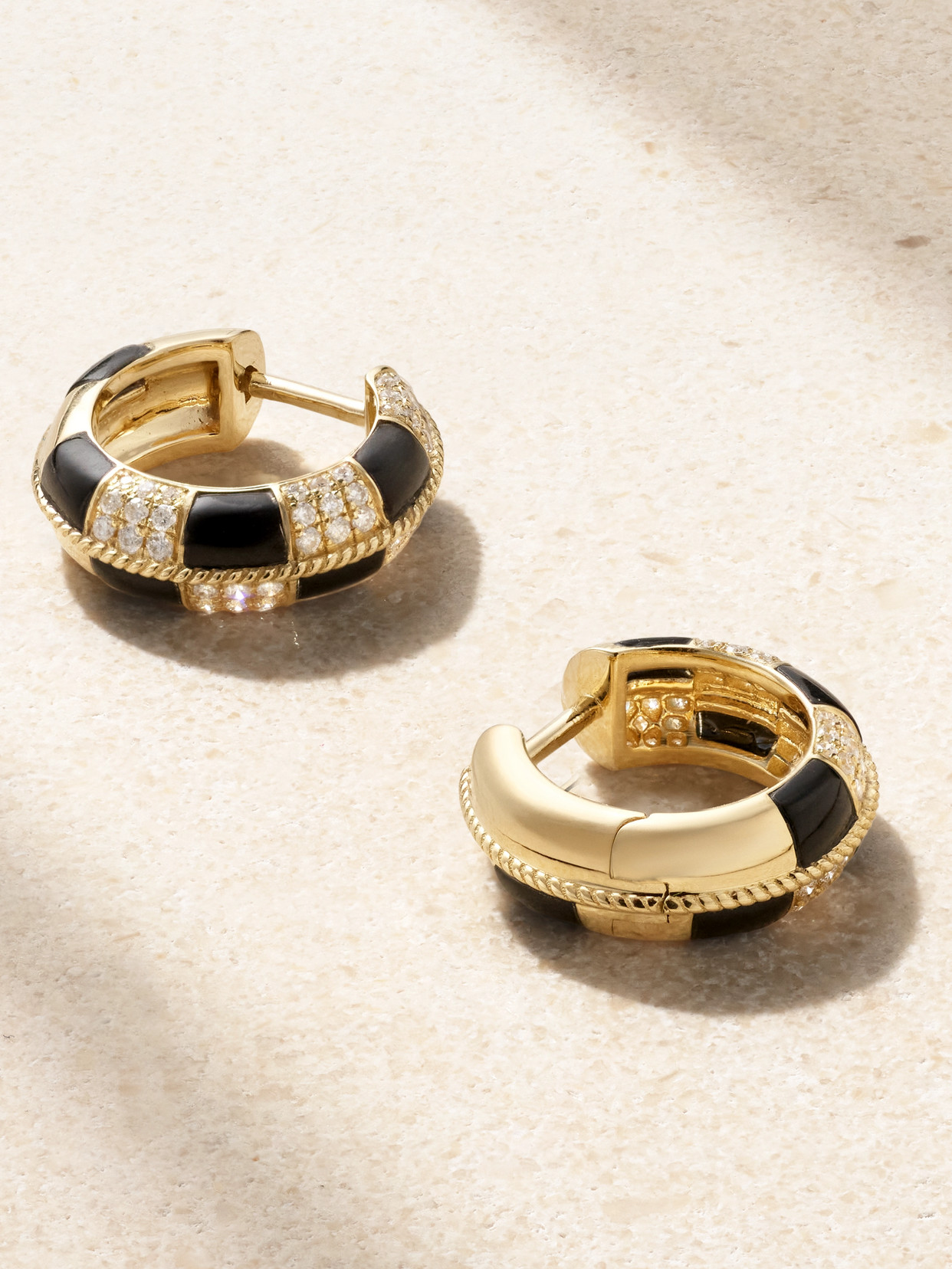 Yvonne Léon Mini Créoles 9-karat Gold, Onyx And Diamond Hoop Earrings