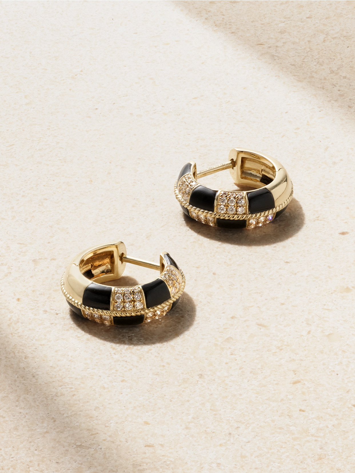 Yvonne Léon Mini Créoles 9-karat Gold, Onyx And Diamond Hoop Earrings In Black