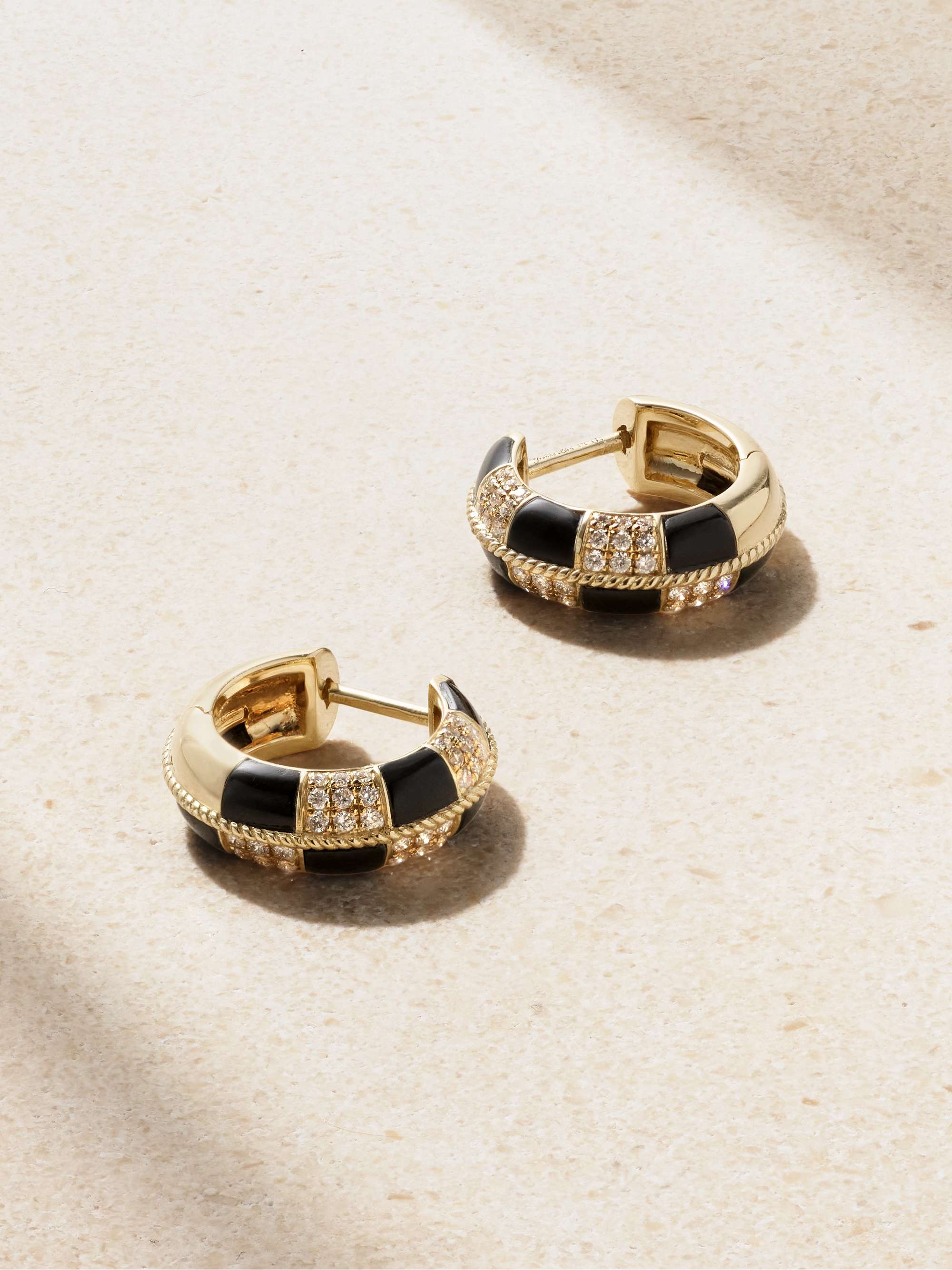 YVONNE L ON Mini Cr oles 9 karat Gold Onyx And Diamond Hoop Earrings 