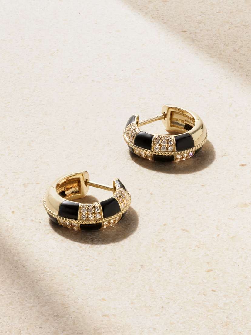 Yvonne Léon Mini Créoles 9-karat Gold, Onyx And Diamond Hoop Earrings
