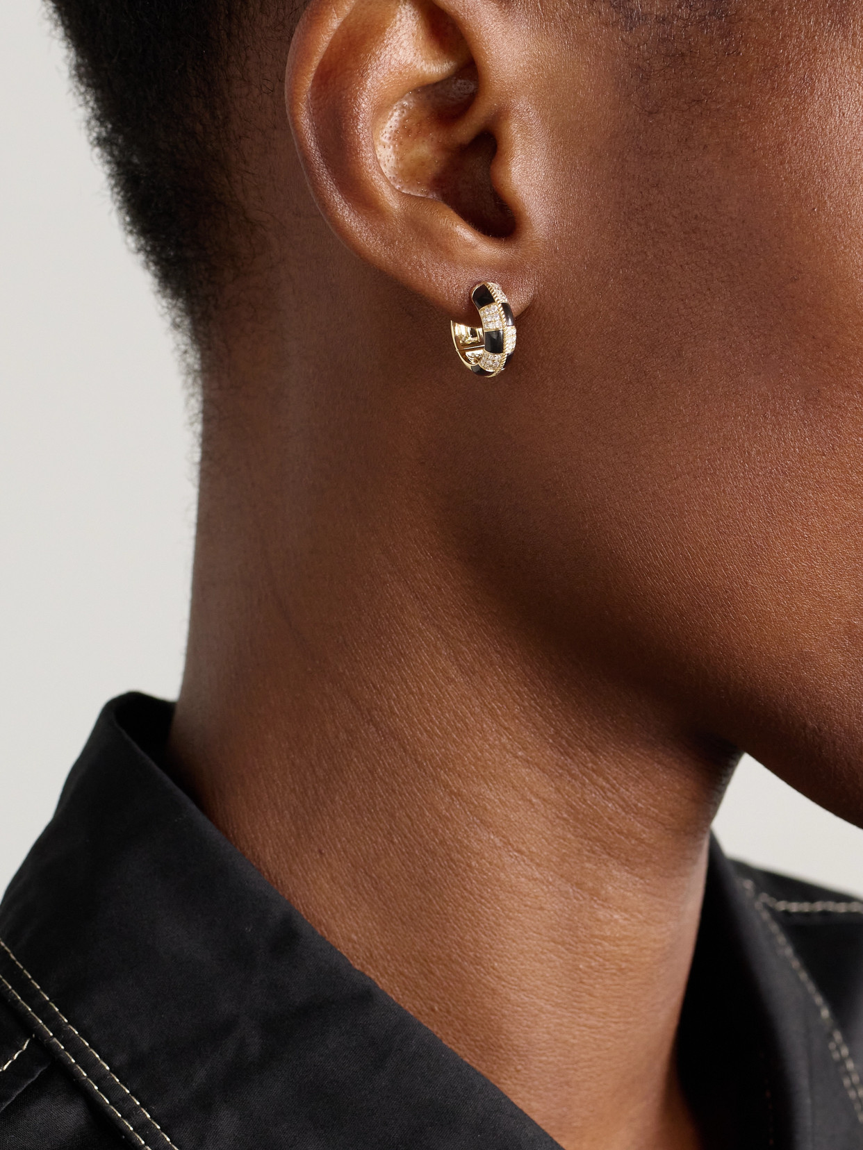 Yvonne Léon Mini Créoles 9-karat Gold, Onyx And Diamond Hoop Earrings